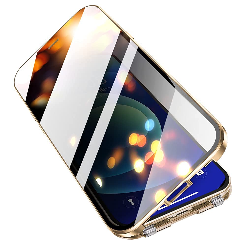 iPhone 13 Pro Max Privacy Case with Screen Protector & Camera Lens Cover - Anti-Spy Shockproof Clear Phone Case with Anti-Peep Dual Safety Lock (Gold) - Perfect for Business Travel & Daily Privacy Protection
