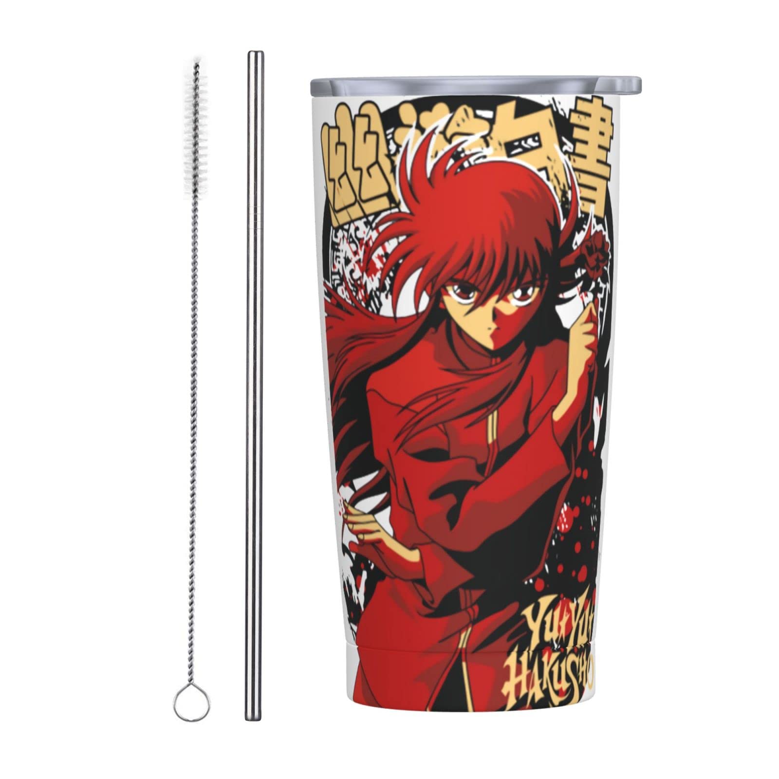 Anime Yuyu Hakusho Yoko Kurama 20oz Insulated Stainless Steel Tumbler - Double Wall Vacuum Coffee Mug with Lid & Straw - Perfect for Travel, Office & Home Use