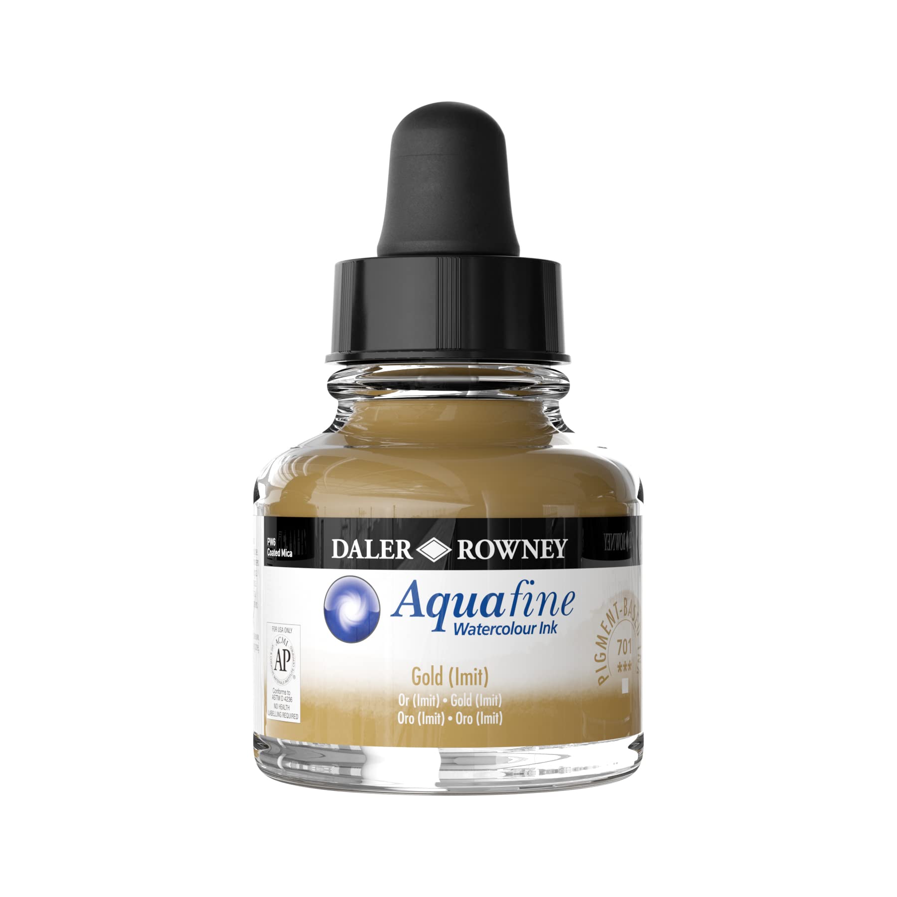 Daler-Rowney Aquafine Watercolor Ink Gold Imitation 29.5ml - Premium Liquid Watercolor Paint for Artists & Students - Perfect for Brush Painting, Calligraphy, Airbrushing & Marker Art - Ideal for Sketching, Illustration & Mixed Media Projects