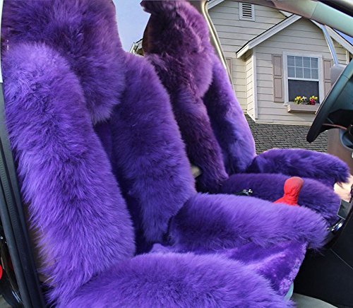 Premium Fluffy Wool Car Seat Covers Set (4-Piece) - Soft & Luxurious Front & Rear Seat Protectors - Purple - Perfect for Winter Comfort & Stylish Car Interior Upgrade