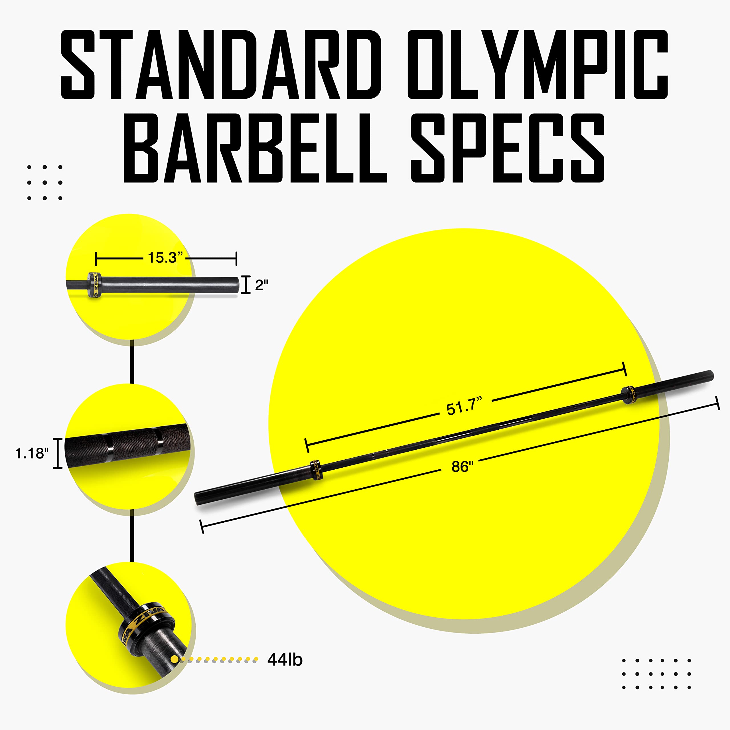 ZIVA Performance 7-Foot Olympic Barbell - Premium Olympic Weight Lifting Bar for Strength Training & Powerlifting - Fits 2