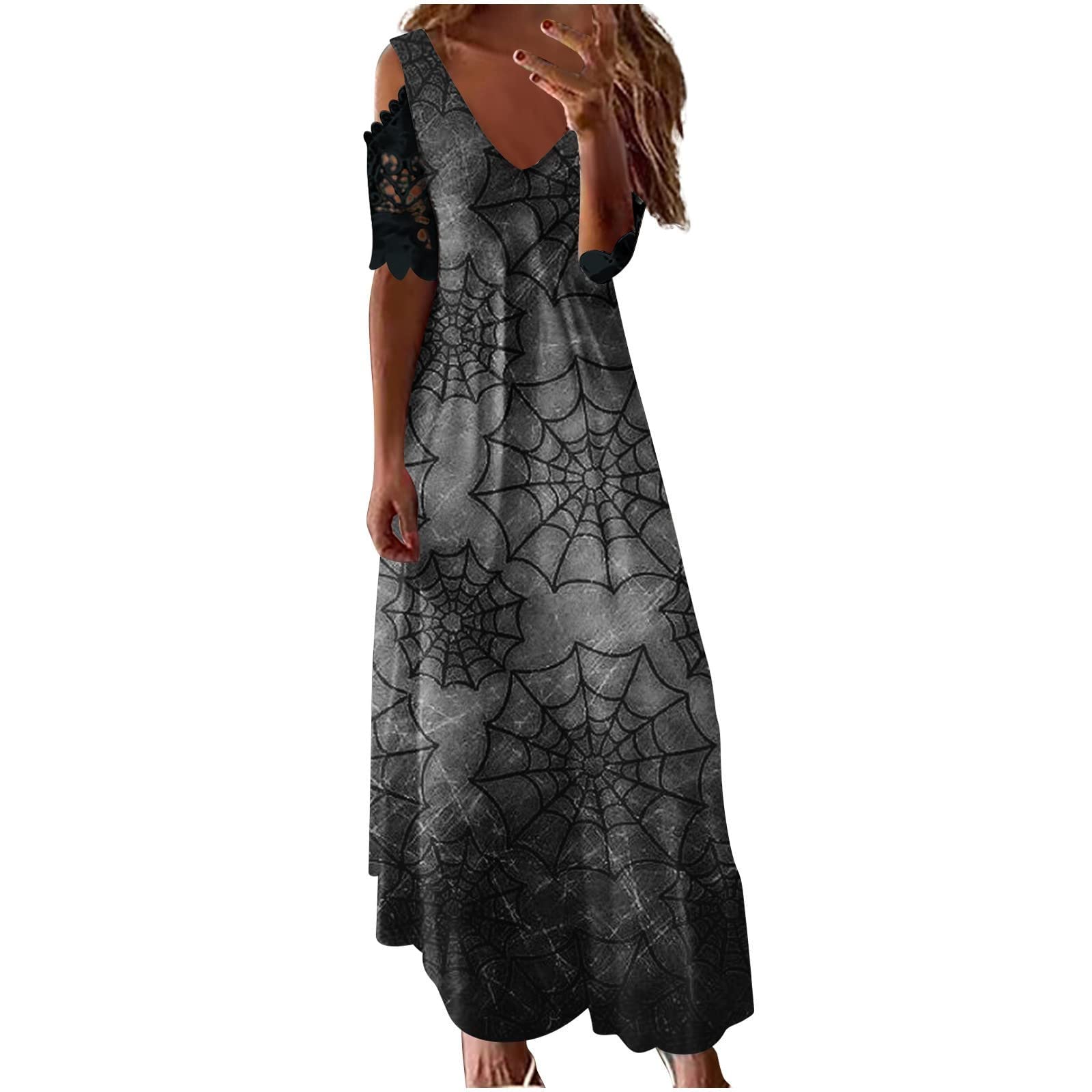 QUFECH Women's Off-The-Shoulder Halloween Cat Pumpkin Cocktail Dress - Elegant Cute Maxi Dress for Party, Cosplay & Fall Festival 2022 | Perfect for Halloween Costume, Christmas Party & Cocktail Events