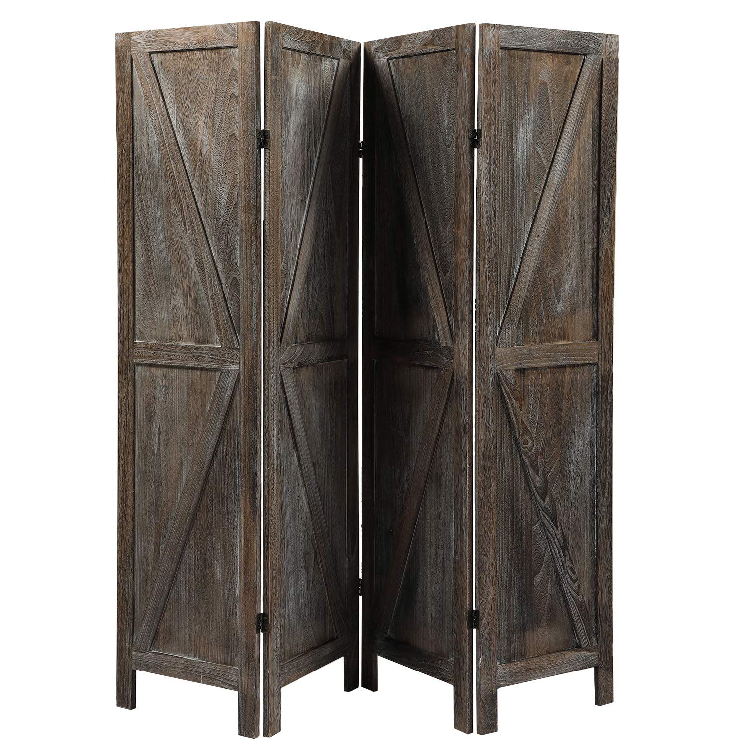 6ft Wood Privacy Room Divider - 4 Panel Folding Screen with Sycamore Finish | Partial Partition for Living Room, Bedroom & Office | Deep Burnt Aged Brown Home Decor