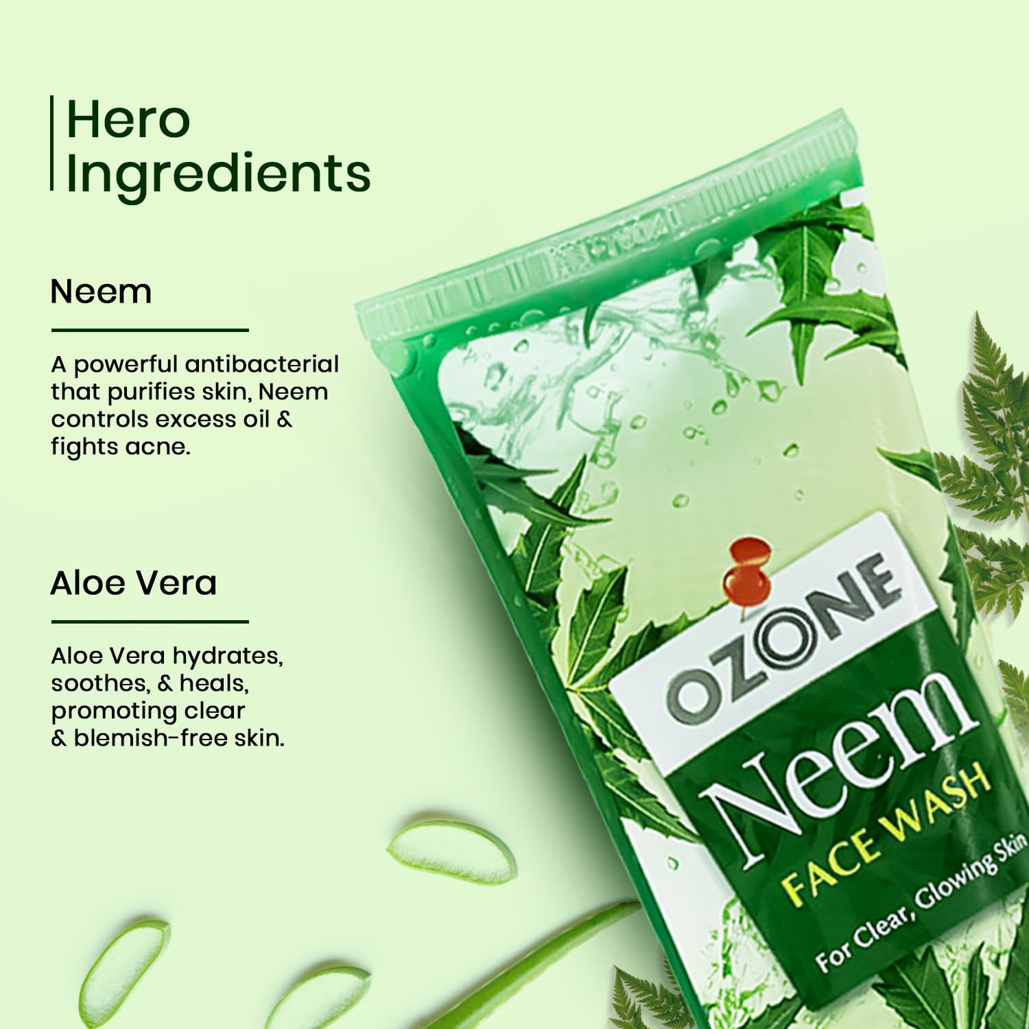 Ozone Neem Face Wash for Men & Women - Deep Cleansing with Neem, Aloe Vera, Lemon & Clove | Anti-Pollution, Softens & Brightens Skin | 100ml (Pack of 3) | Perfect for Daily Skincare Routine & Travel
