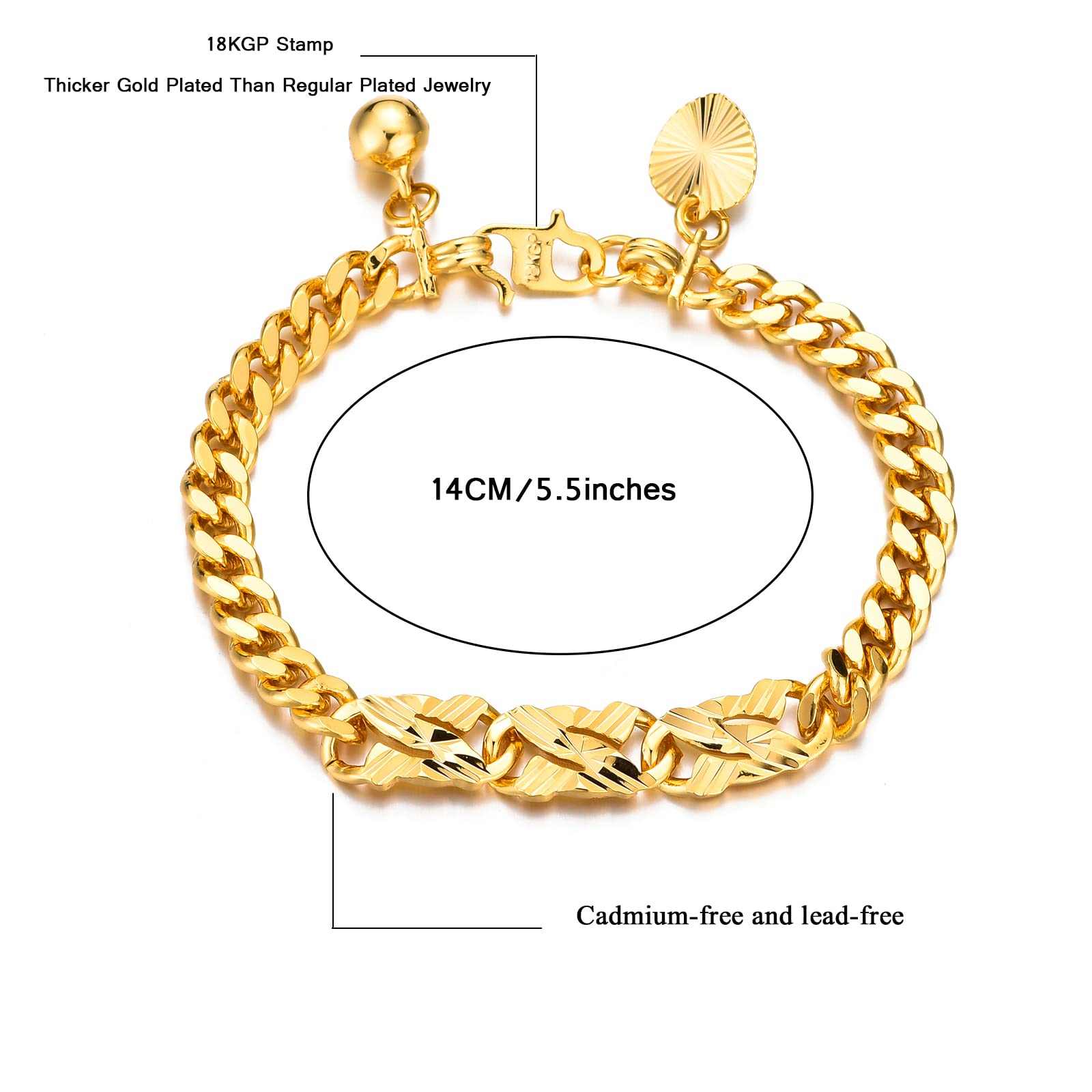 Ethlyn 18K Gold Plated Cuban Link Baby Bracelets for Boys & Girls - Adjustable Infant Bracelet for Newborns, Baptism, Birthday Gifts - Perfect for Special Occasions & Everyday Wear