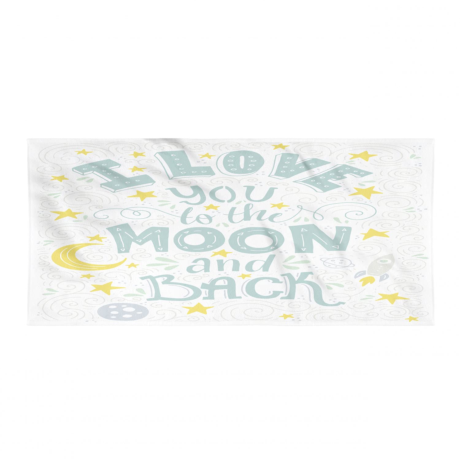 Ambesonne 'I Love You to The Moon and Back' Camping Towel - Crescent Moon, Stars & Galaxy Print - Quick Dry Lightweight Microfiber for Backpacking, Hiking & Travel - White Pale Seafoam - Perfect for Outdoor Adventures, Beach Trips & Picnics