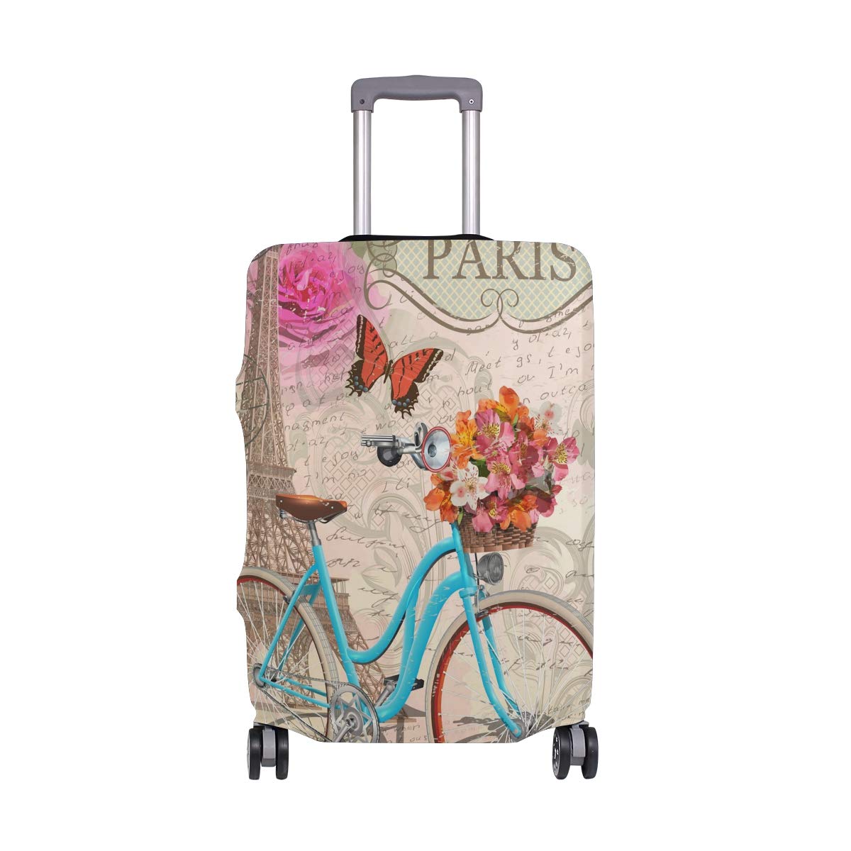 VIKKO Eiffel Tower & Bicycle Design Elastic Luggage Cover - Fits 18-20 Inch Suitcases for Kids, Men & Women - Durable Travel Bag Protector for Airplane, Train & Vacation Trips