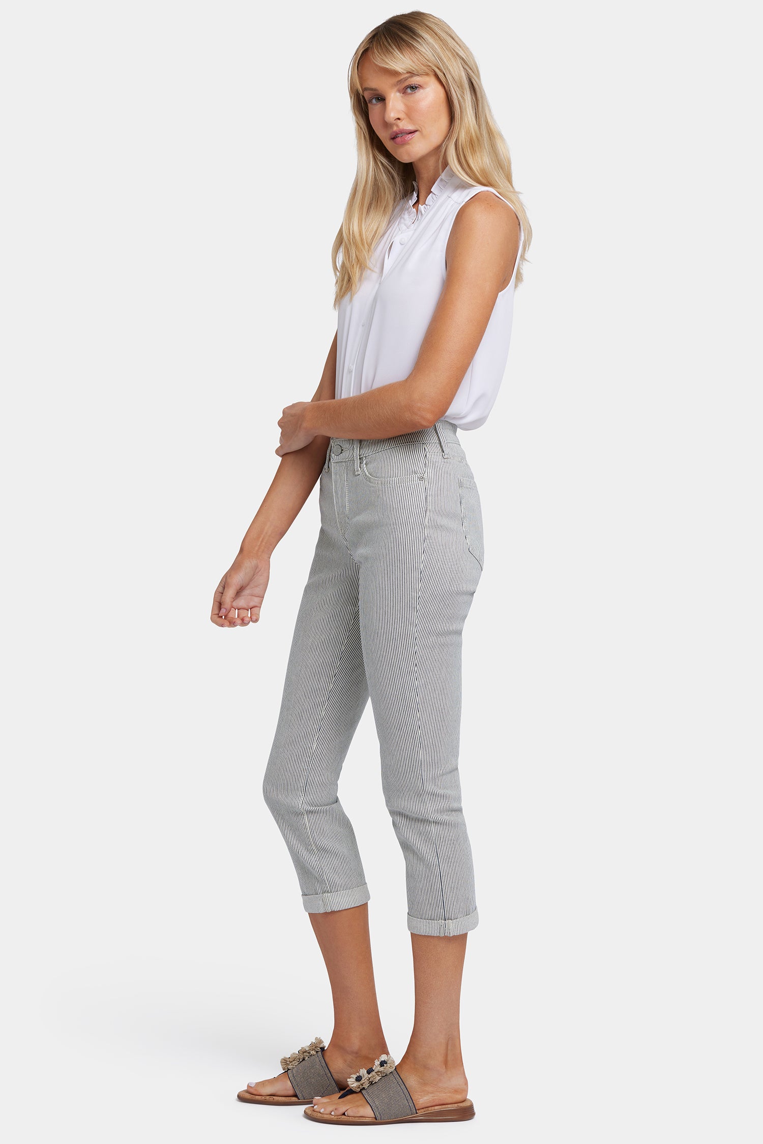 Chloe Skinny Capri Jeans for Petite Women - Luarca Stripe Denim Pants | Perfect for Casual Wear, Summer Outfits & Travel