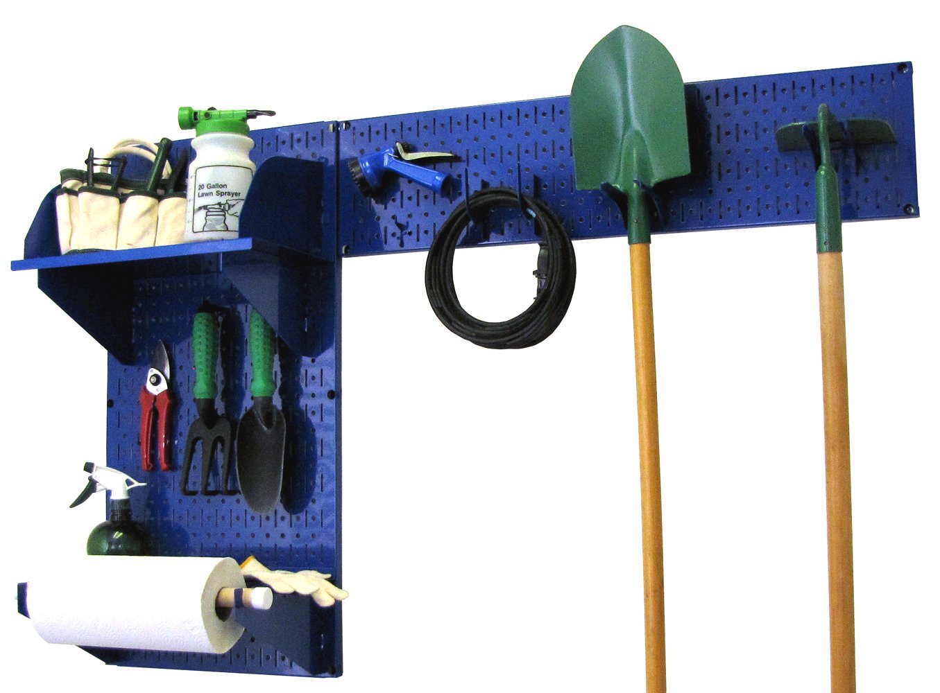 Wall Control Pegboard Garden Tool Organizer Kit - Heavy Duty Metal Pegboard with Blue Accessories for Garage, Shed & Workshop Storage (Includes Hooks, Bins & Shelves) - Perfect for Organizing Garden Tools, DIY Supplies & Home Improvement Equipment