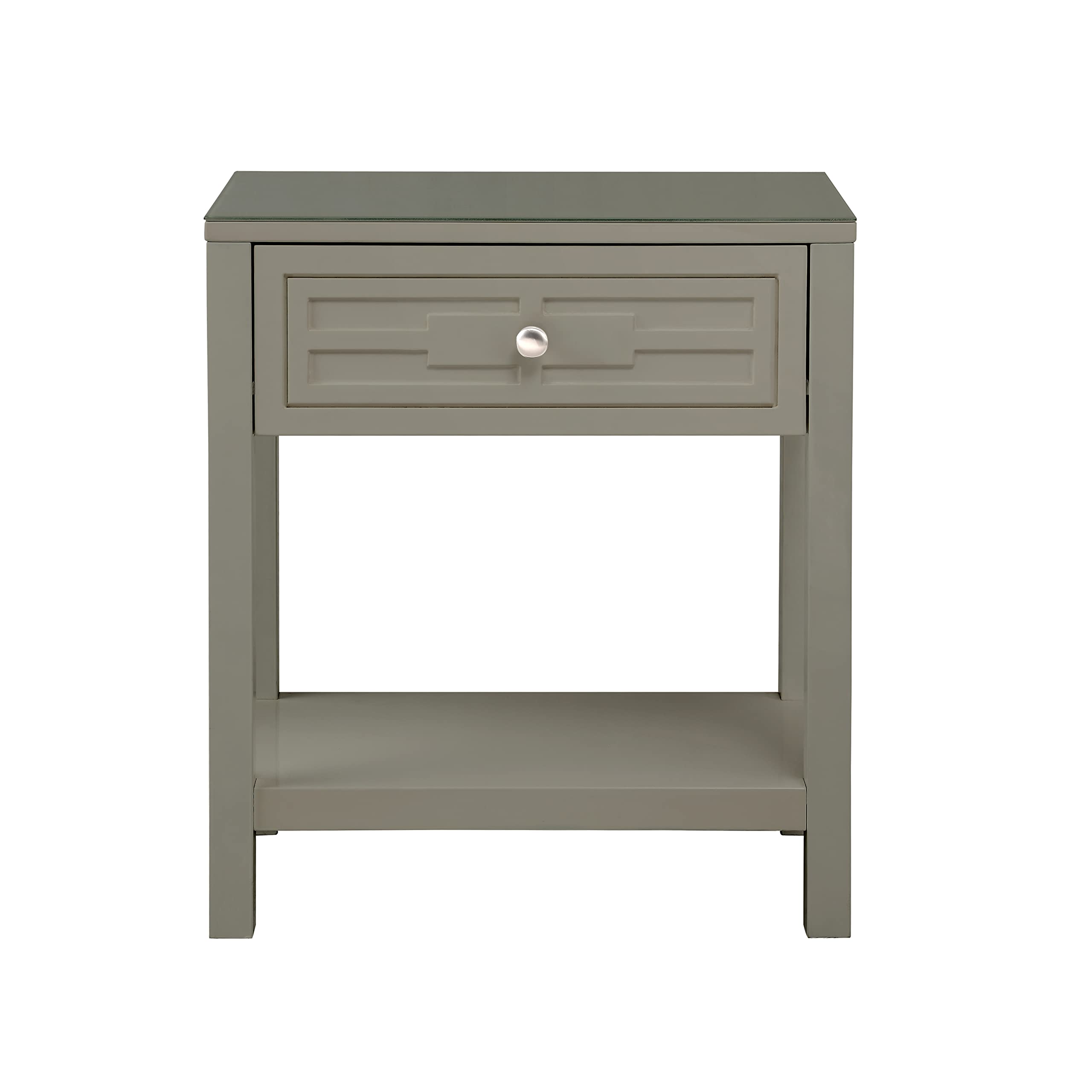 Lilola Home Dylan Taupe Wooden End Table with Glass Top and Drawer - Modern Nightstand for Bedroom, Living Room & Office - Stylish Side Table for Small Spaces & Home Decor