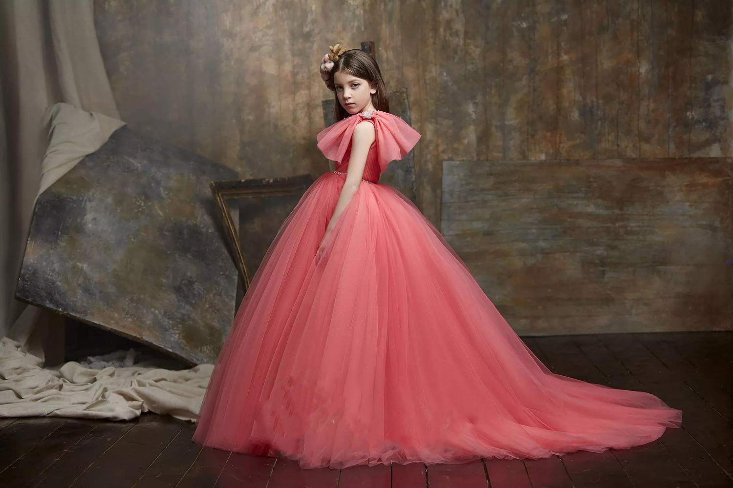 Elegant One Shoulder Pageant Dresses for Girls - Tulle Junior Bridesmaid & Flower Girl Dress with Big Bows for Weddings, Proms, and Special Occasions