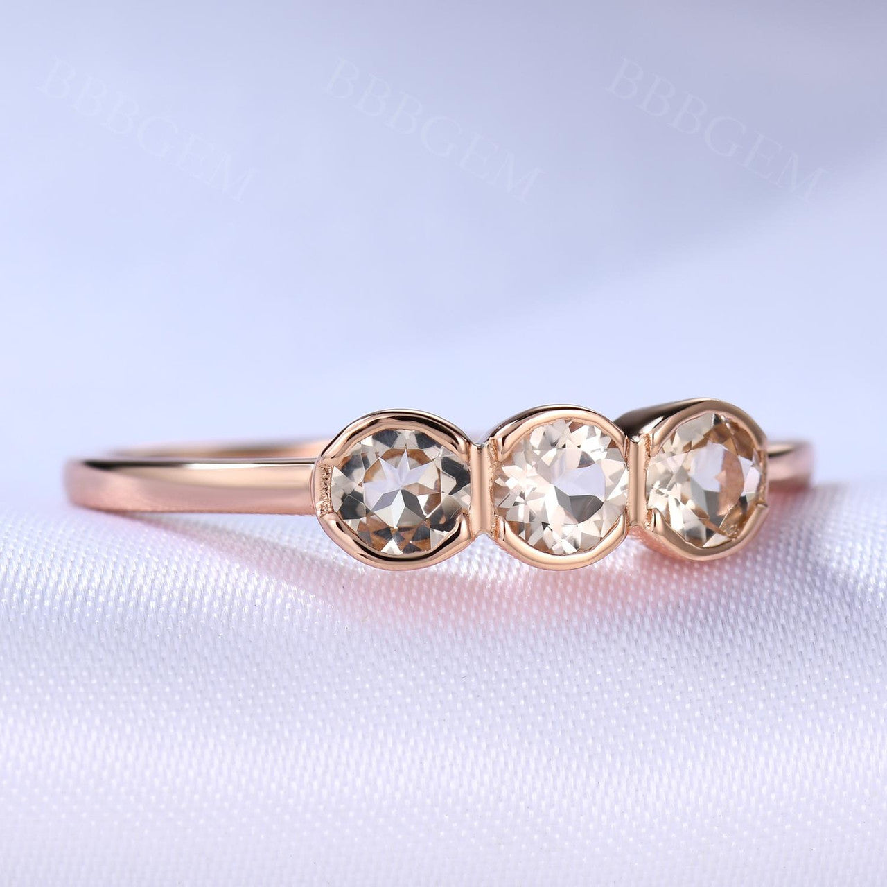 Morganite Wedding Ring - Minimalist Three Stone Engagement Ring for Women, Bridal Promise & Anniversary Gift - Perfect for Proposals, Weddings & Special Occasions