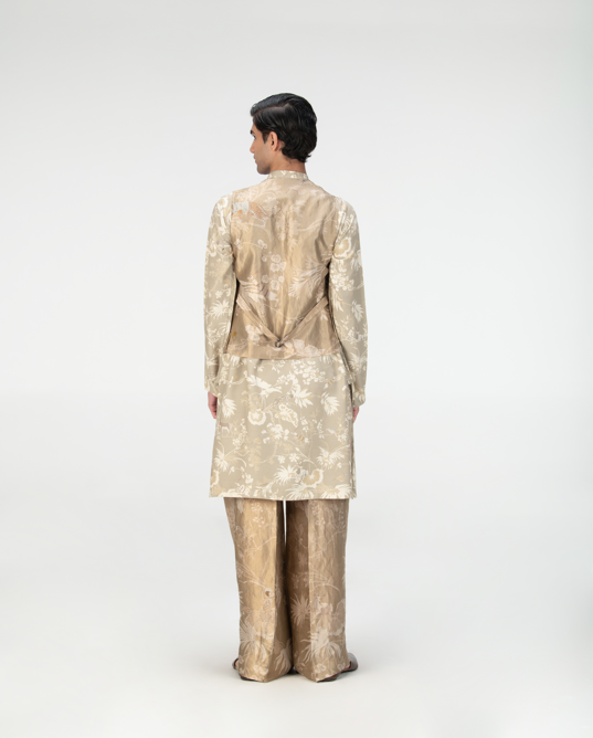 Elegant Silk Brocade Vest Coat in Oyster Grey - Perfect for Formal Events, Weddings & Special Occasions