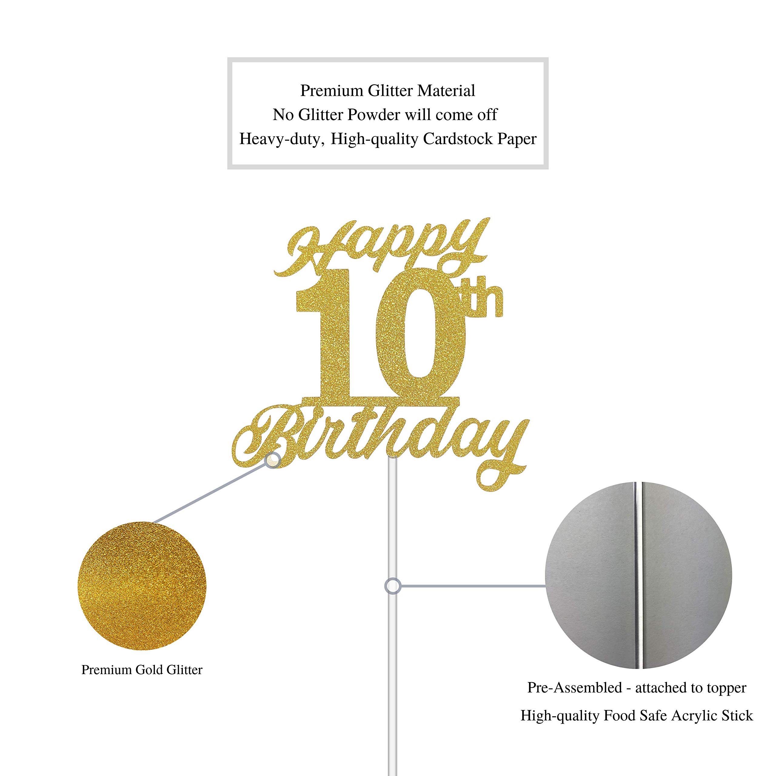 10th Birthday Cake Topper - Gold & Silver Happy Birthday Cake Decorations for Girls & Boys - Perfect for 10 Year Old Birthday Parties, Anniversaries & Celebrations