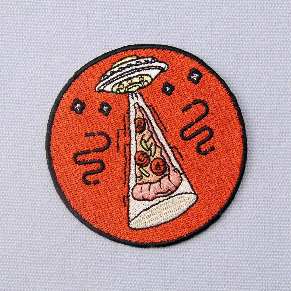 X-Files UFO Pizza Embroidered Patch - Iron On & Sew On Badge for Jackets, Hats, Bags - Perfect for Cosplay, Gifts & Fan Collections