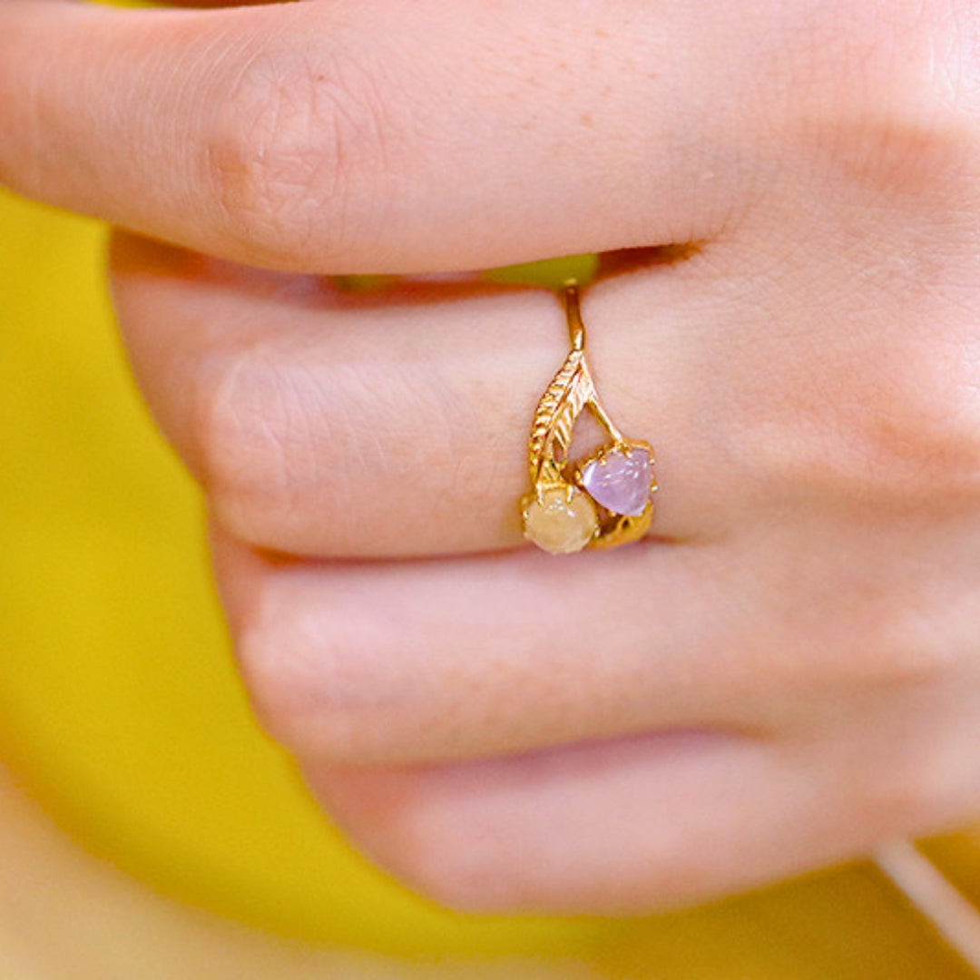 Amethyst and Citrine Leaf Vine Two Stone Ring for Women - Elegant Bohemian Jewelry - Perfect for Weddings, Parties & Everyday Wear