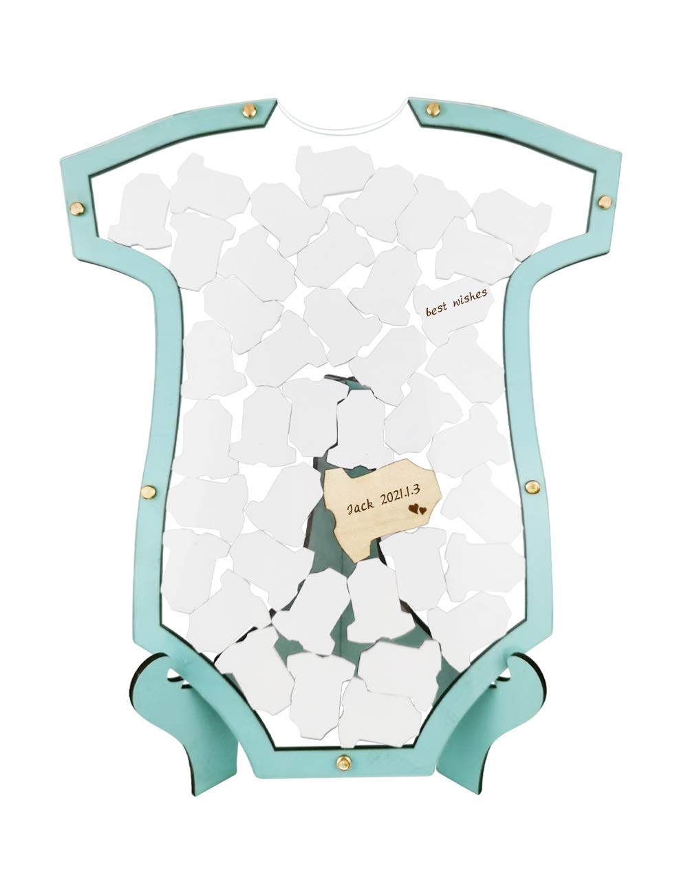 PAPA LONG Baby Blue Guest Book for Woodland Baby Shower Decorations | Gender-Neutral First Birthday Party Sign-in Book with 42 Wooden Cutouts | Perfect for Baby Showers, Gender Reveals & 1st Birthday Celebrations