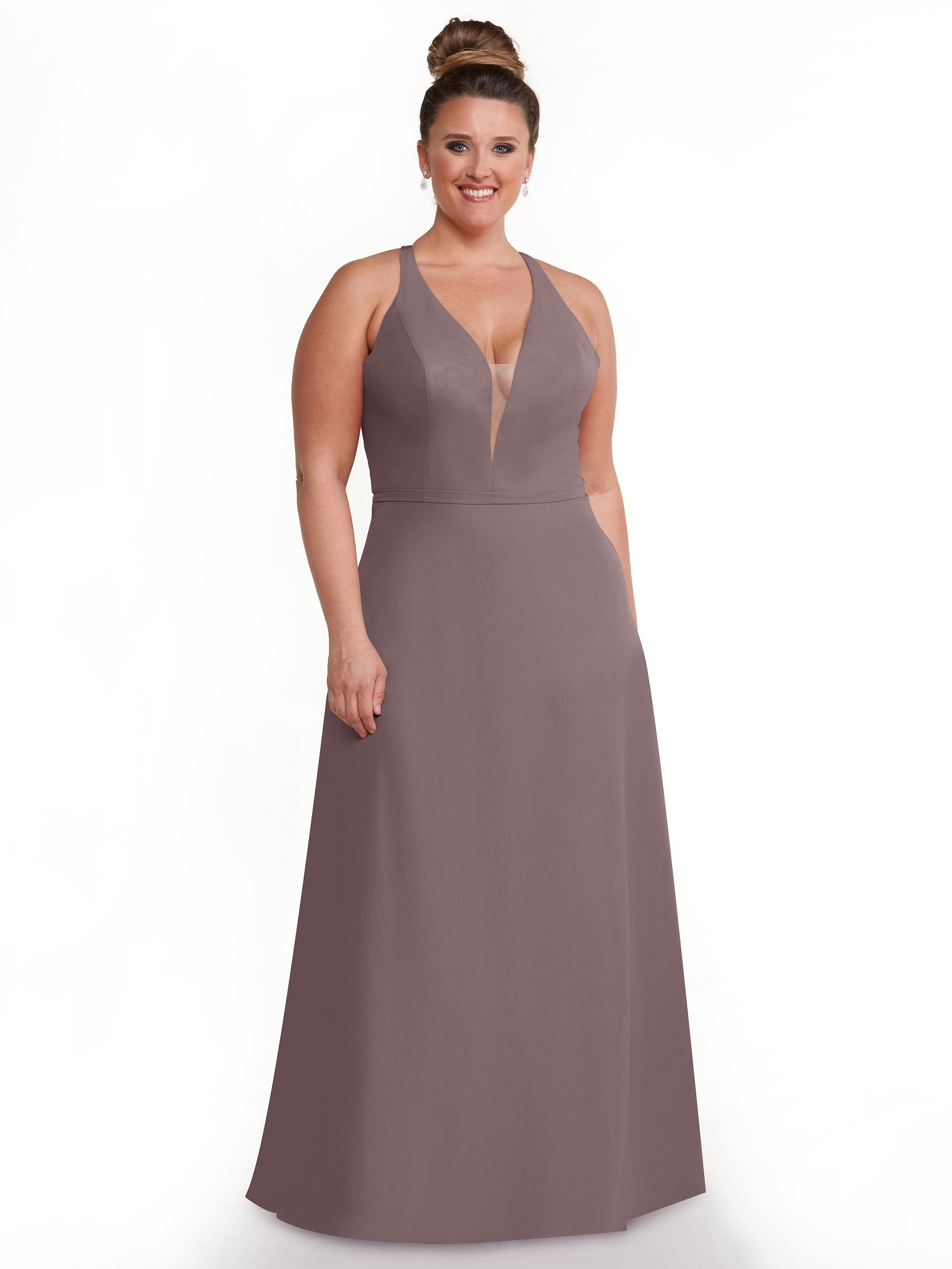 Elegant 80150 Chiffon A-Line Bridesmaid Dress with Plunging V-Neck & Intricate Back Detail - Perfect for Weddings, Formal Events & Special Occasions