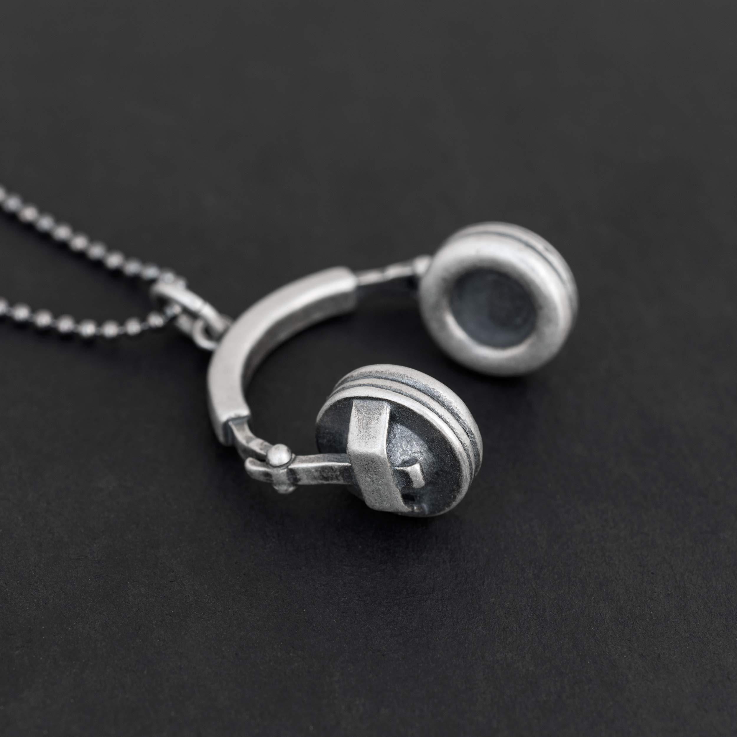 Sterling Silver Handmade Pendant Necklace for Men - Adjustable Ball Chain Music Jewelry - Perfect for Hip Hop DJs, Rappers & Headphone Lovers (Ideal Gift for Music Enthusiasts)