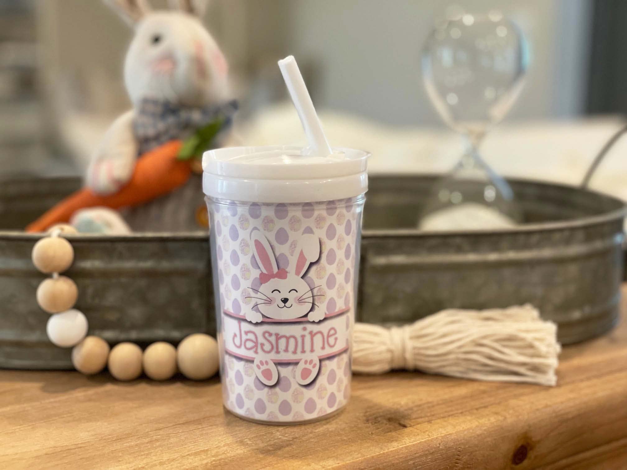 Personalized Easter Bunny Toddler Cups with Lid and Straw - BPA-Free Plastic Kids Drinking Cup for Boys & Girls - Easter Basket Stuffers, Party Favors & Spring Celebrations