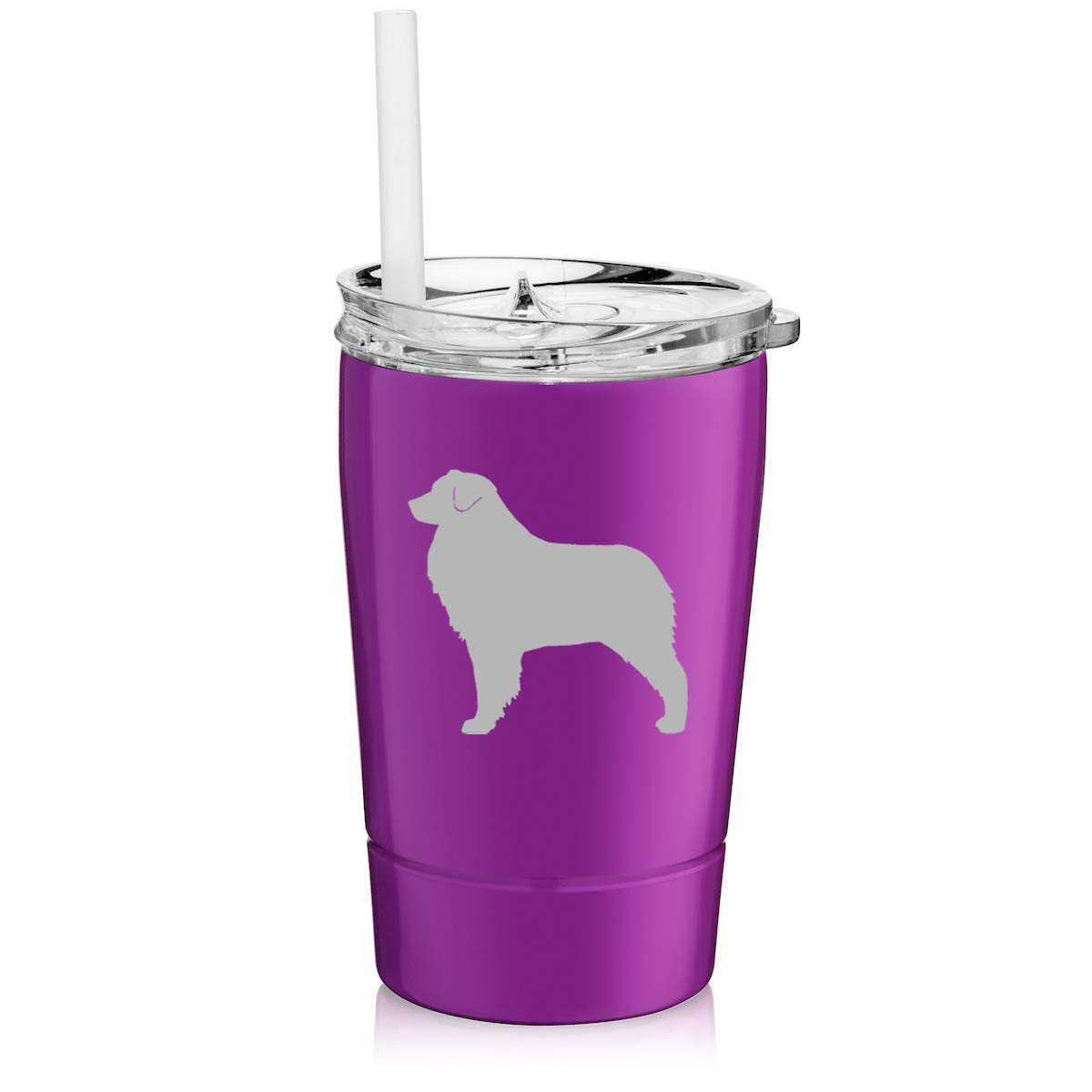12 oz Double Wall Stainless Steel Vacuum Insulated Tumbler with Straw - Leakproof Coffee Travel Mug for Hot & Cold Drinks - Australian Shepherd Purple Design - Perfect for Office, Commuting, Hiking & Outdoor Activities