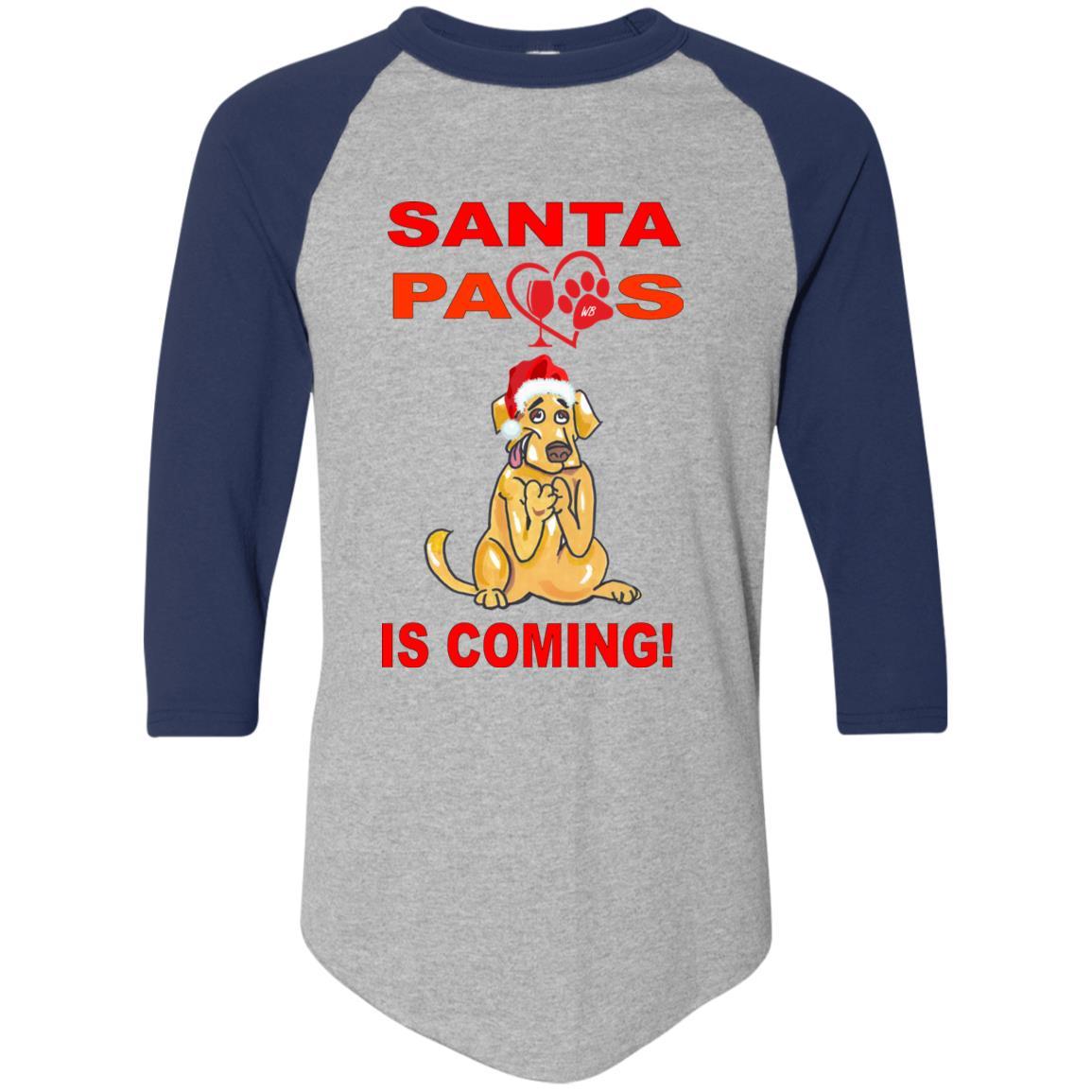 Santa Paws Is Coming Augusta Colorblock Raglan Jersey - Funny Christmas Dog Sweater for Small Medium Large Breeds - Perfect for Holiday Photos & Family Gatherings