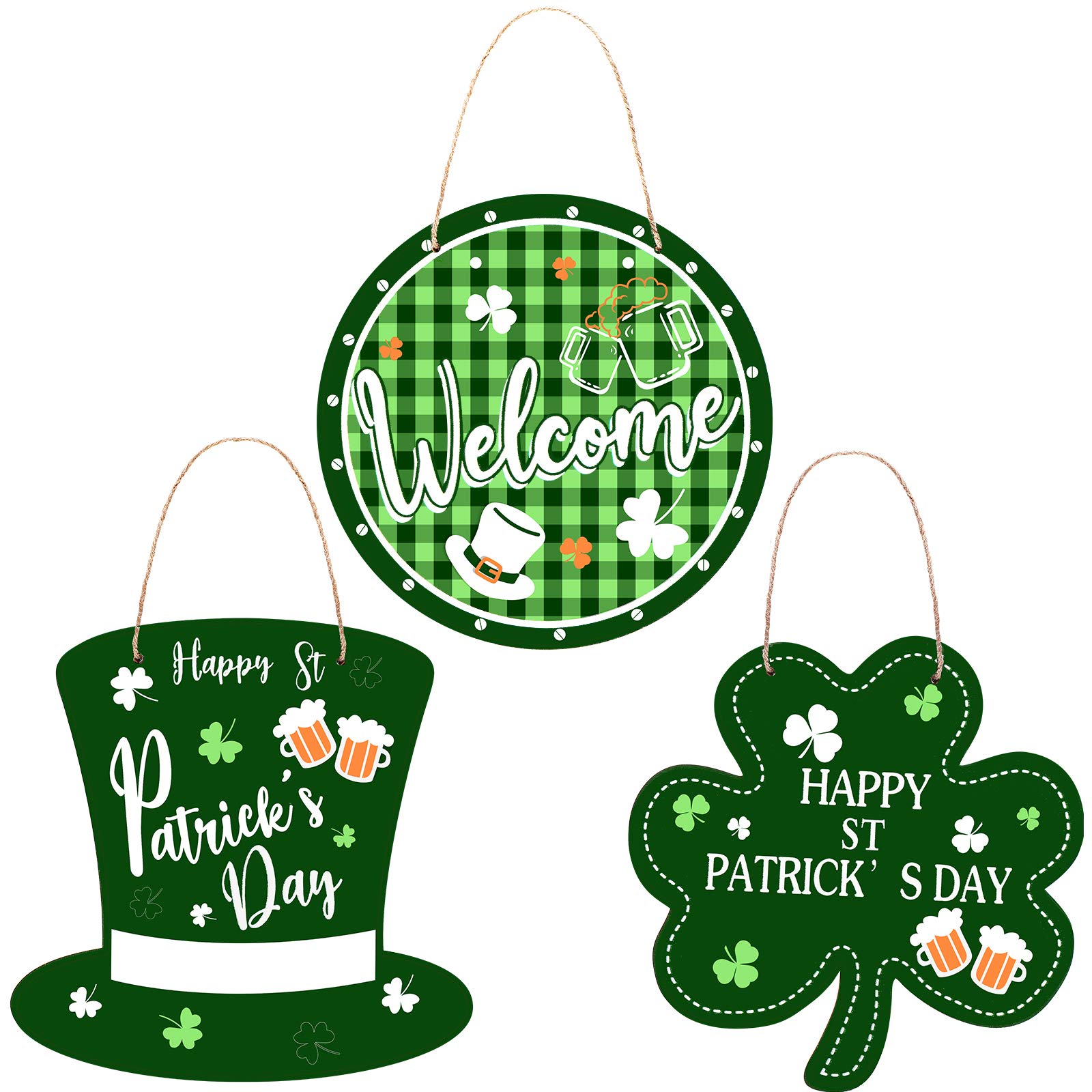 Jetec 3-Piece St. Patrick's Day Wooden Shamrock Wreath Set - Irish Front Door Hanging Decor, Green Welcome Sign for Home Wall & Door - Perfect for Irish-Themed Parties, Pub Decorations & Spring Festival Celebrations
