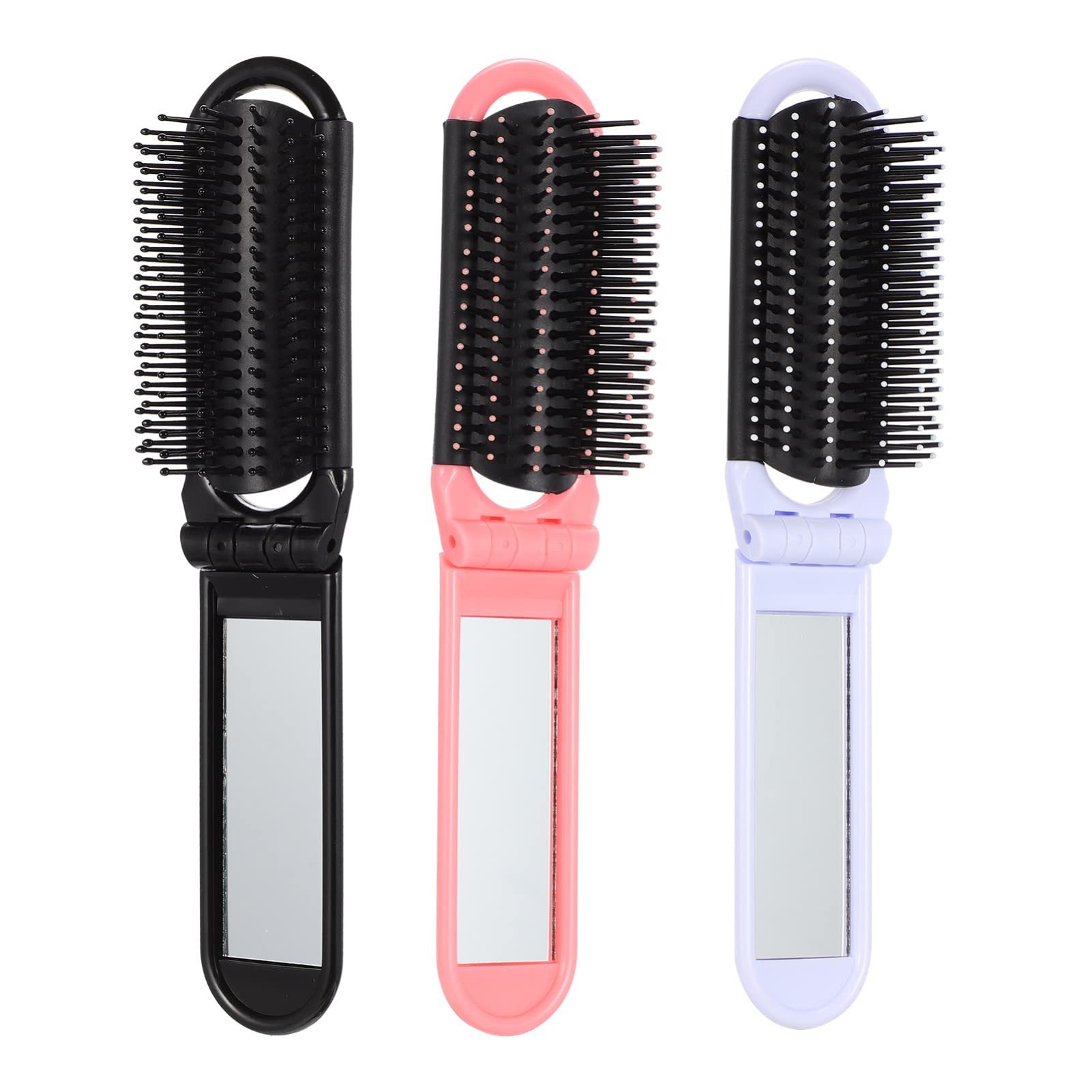 Men's Folding Hair Brush with Mirror - 6pcs Compact Travel Brush for Gym, Car & Purse