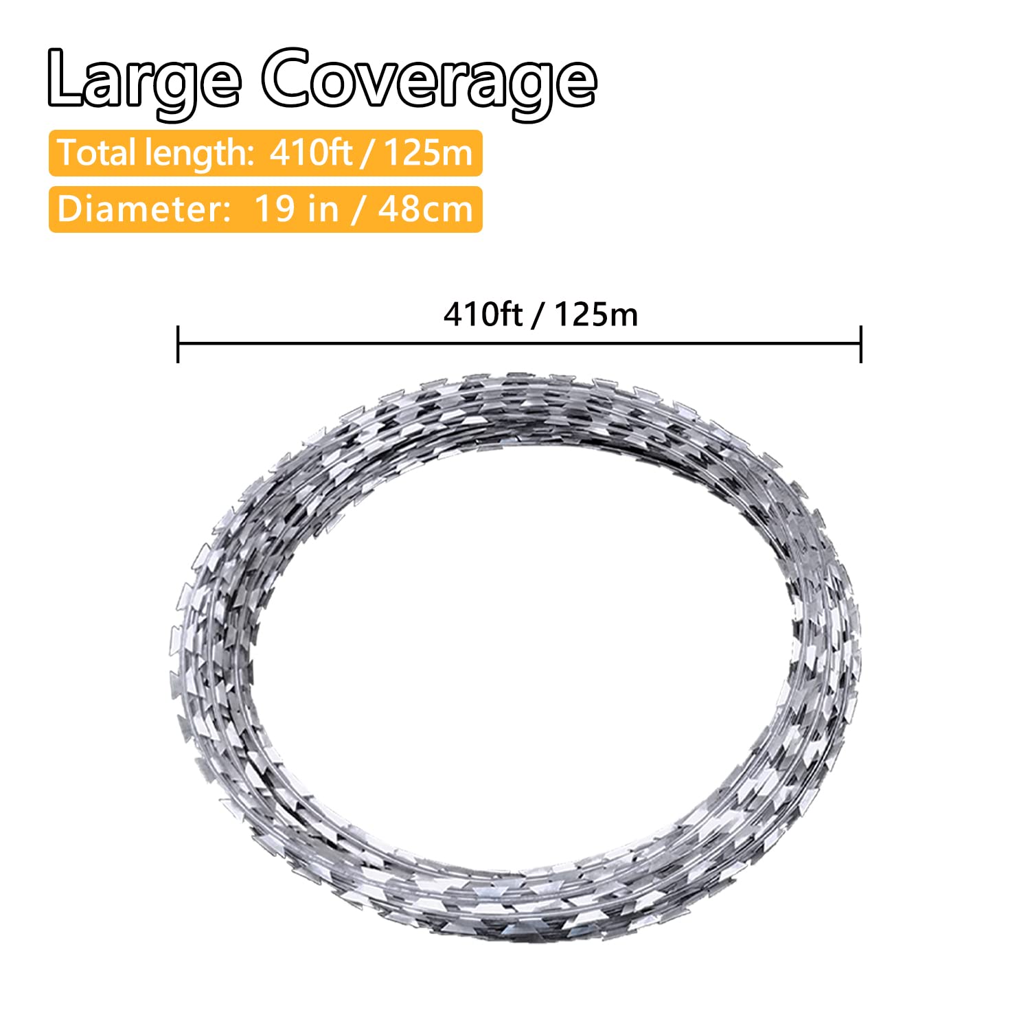 410FT Galvanized Steel Razor Wire - Heavy Duty Barbed Concertina Wire for Security Fencing (5 Rolls, 82FT Each) | Perfect for Perimeter Protection, Military Bases & Property Security