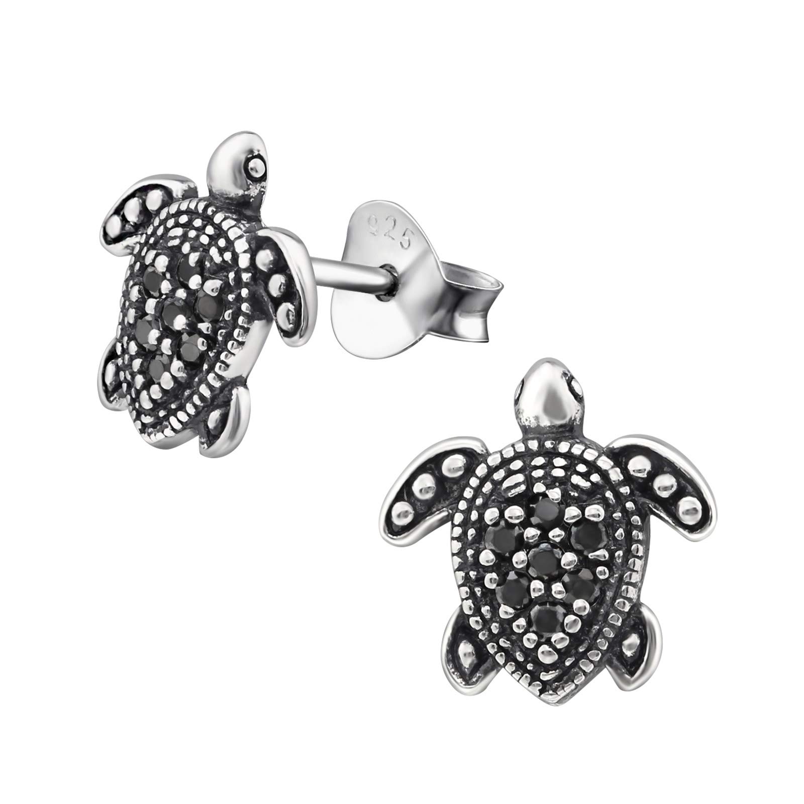 Monkimau Turtle Stud Earrings for Women & Girls - Hypoallergenic 925 Sterling Silver Cute Jewelry - Valentine's Day Gift, Birthday Present for Teens & Kids - Perfect for School, Parties & Everyday Wear