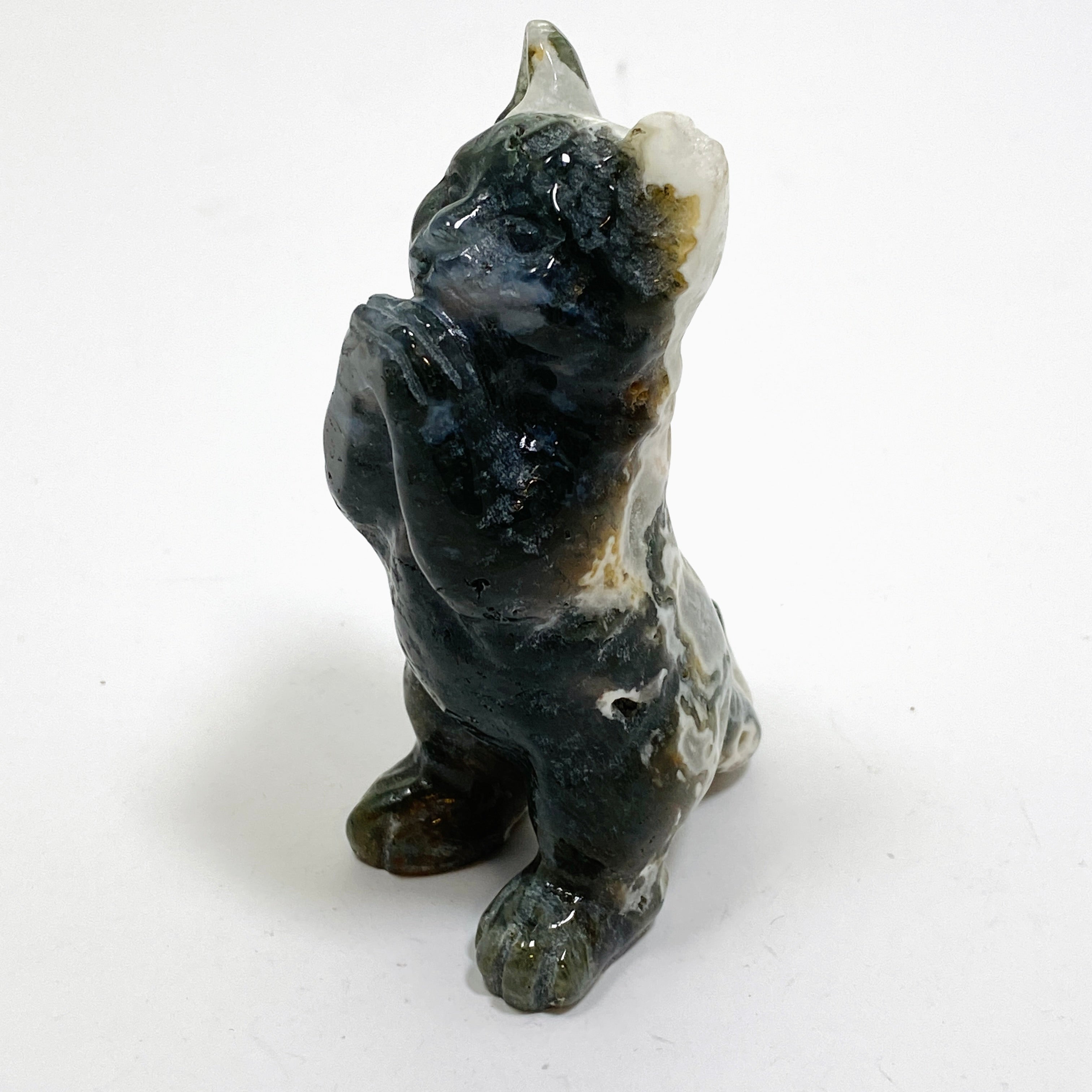 Handcrafted Moss Agate Cat Carving MAC 03 - Unique Gemstone Home Decor for Cat Lovers | Perfect for Bookshelf Display, Feng Shui Decor & Gift Giving