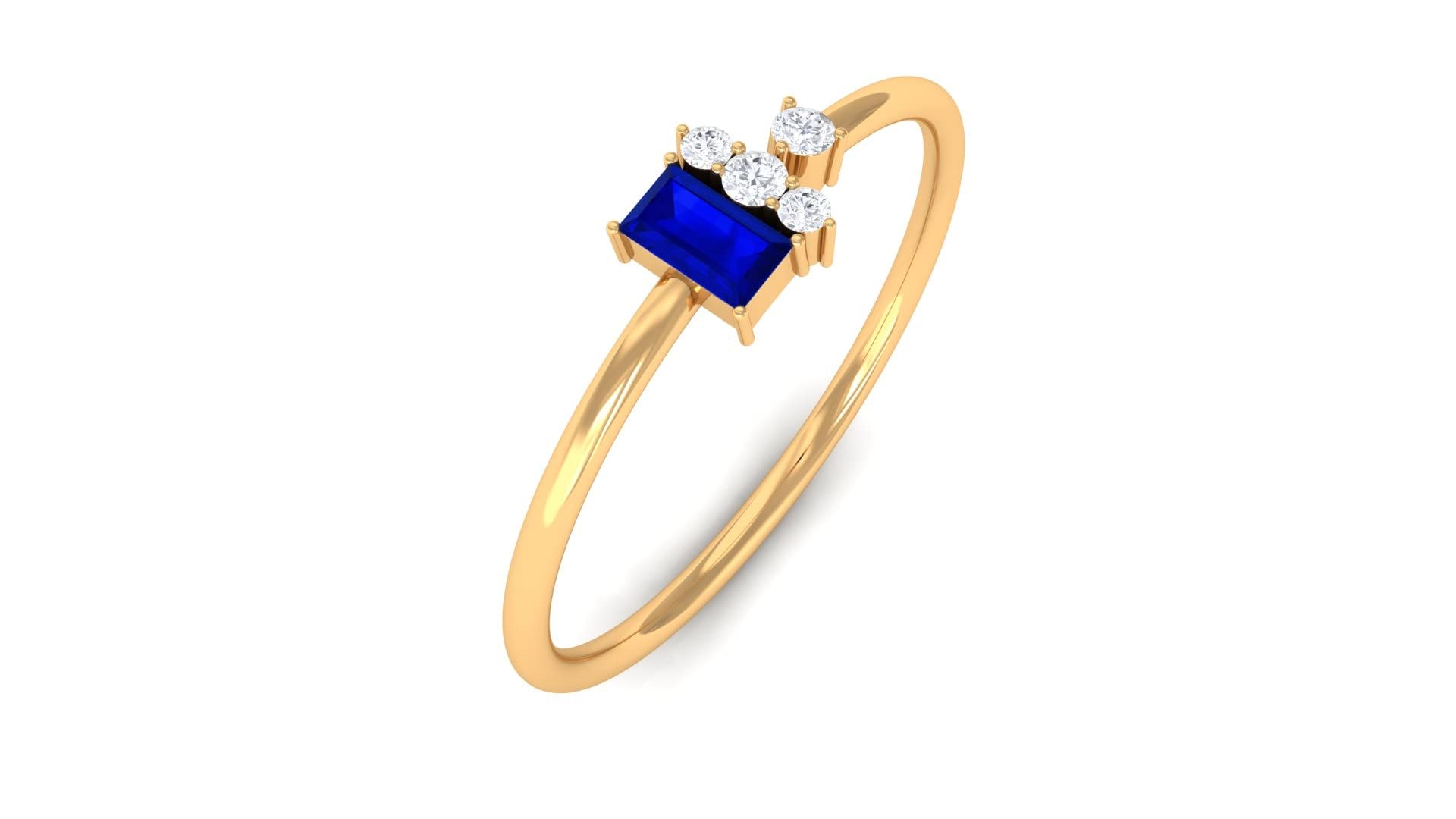 14K Solid Gold Created Blue Sapphire Promise Ring - Dainty Baguette Cut Sapphire & Diamond Engagement Ring for Women | Perfect for Proposals, Anniversaries & Special Occasions