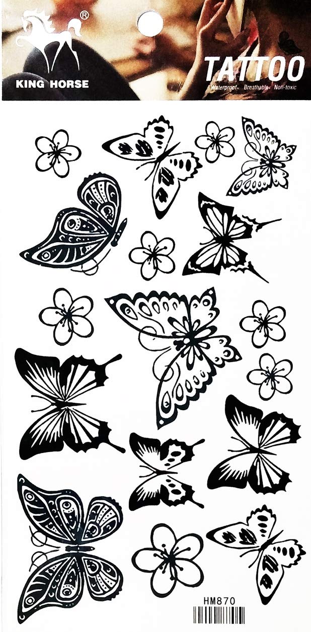 PARITA Temporary Tattoos - Black Butterfly & Sunny Sunflower Garden Cartoon Designs for Adults, Men, Women & Kids - Waterproof Fashion Body Art - Perfect for Parties, Festivals & Summer Beach Looks (1 Sheet)