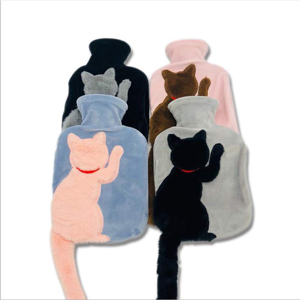 YHNJI Plush Cat Cover Hot Water Bottle - Rubber Hand Warmer for Neck, Shoulders, Feet & Menstrual Cramps Relief | Cozy Home & Office Comfort Solution