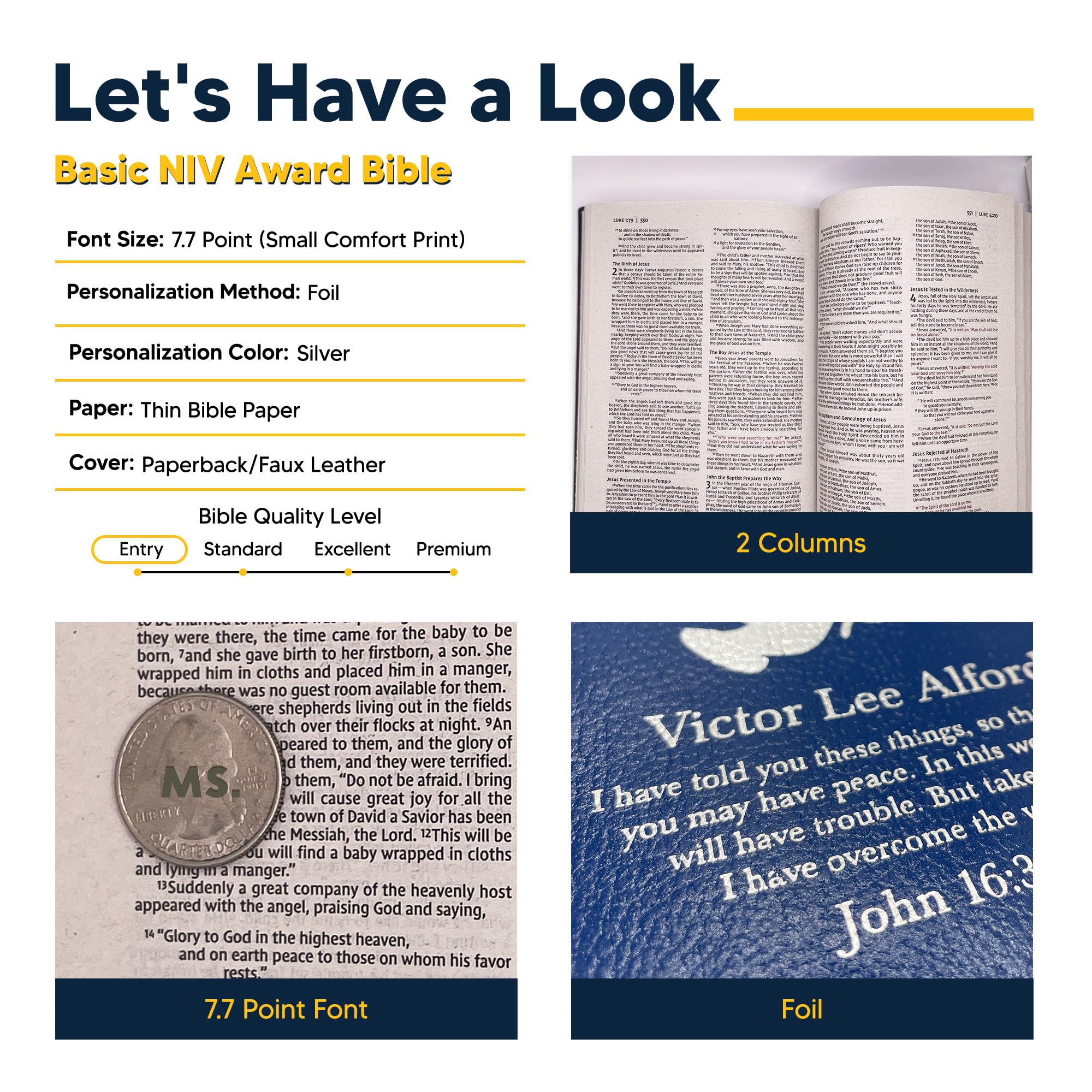 Personalized NIV Bible - New International Version Faux Leather Small Print Economy Bible with Custom Name (Up to 3 Rows) & Red-Highlighted Verses - Perfect Gift for Christian Events, Bible Study & Religious Occasions