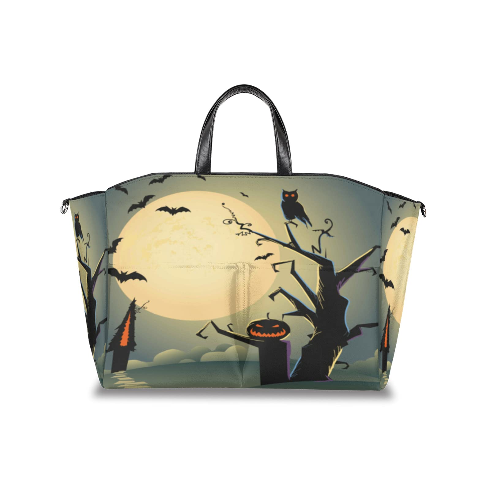 **Waterproof Multifunctional Diaper Bag Tote - Halloween Owl Pumpkin Bat Moon Design - Baby Stroller Organizer & Travel Bag for Moms - Perfect for Daycare, Shopping & Family Outings**