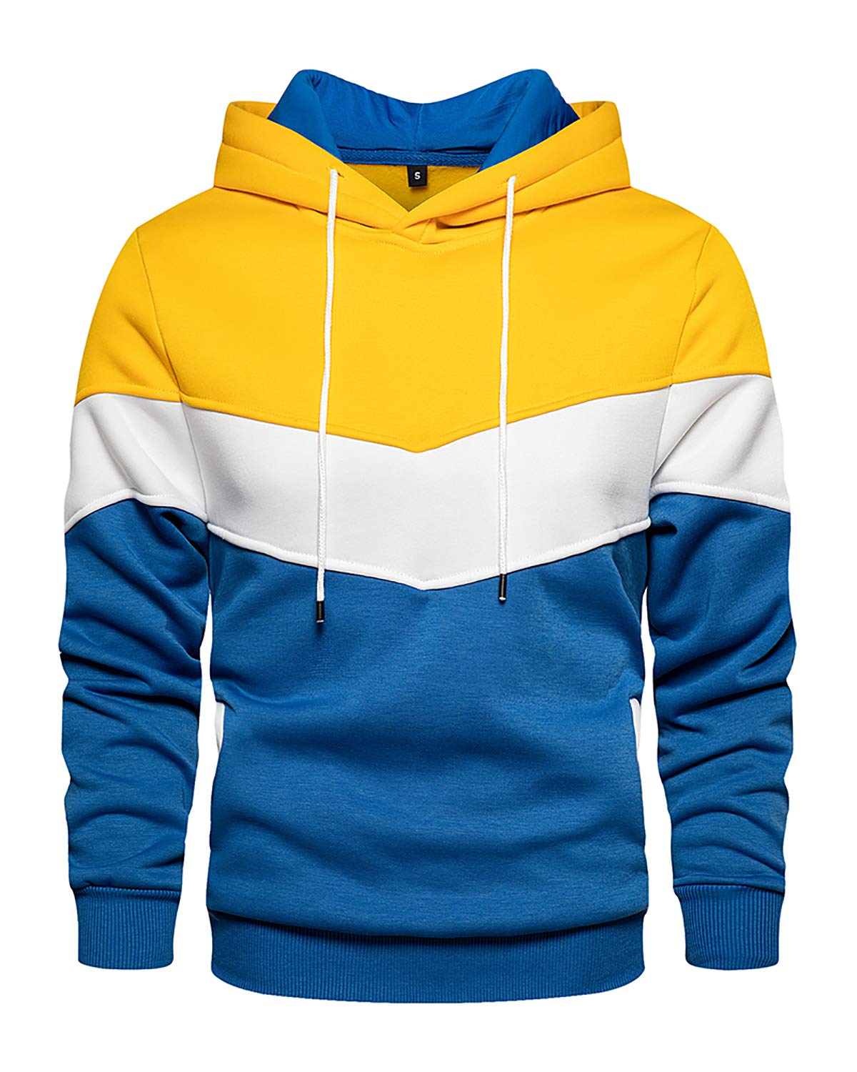 MOONCOLOUR Men's Color Block Hoodie - Fleece Pullover Sweatshirt with Pockets | Trendy Long Sleeve Hooded Sweater for Casual Wear, Street Style & Outdoor Activities