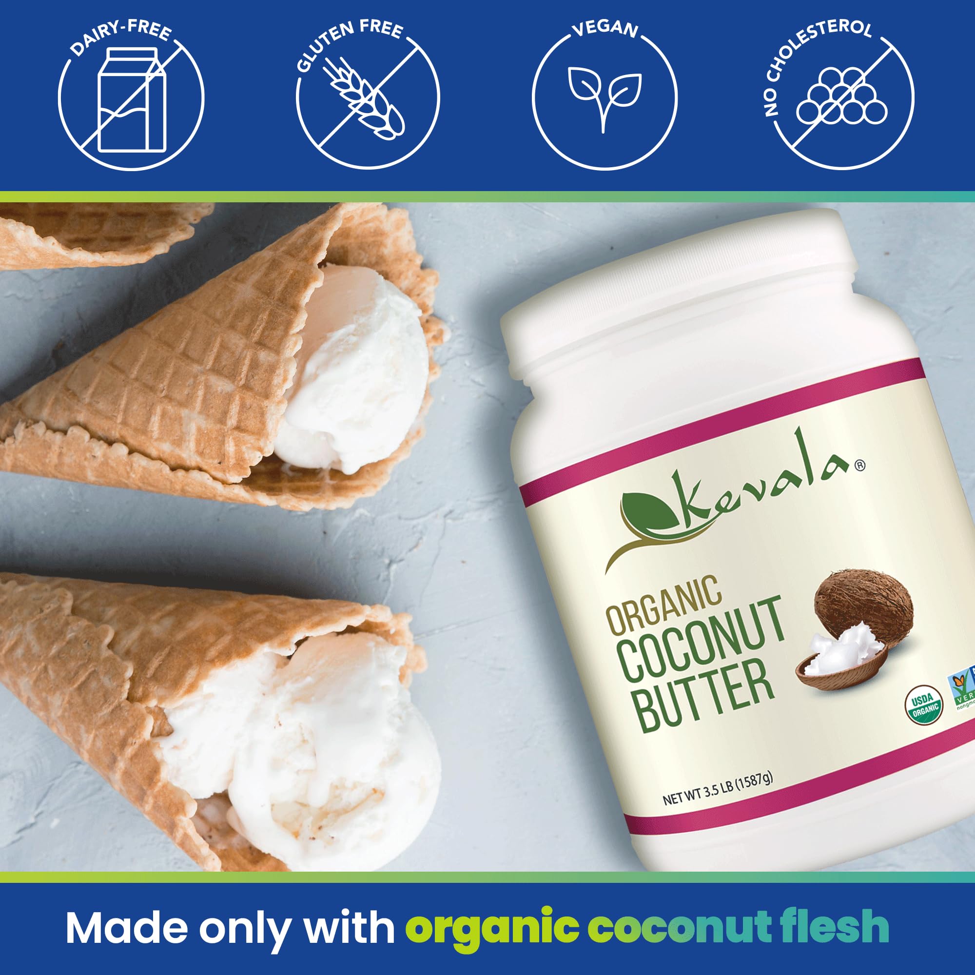 Kevala Organic Coconut Butter - 3.5 lb (56 oz) - Raw, Unrefined, Vegan - Perfect for Smoothies, Baking & Healthy Snacks - Coconut Spread & Butter Alternative