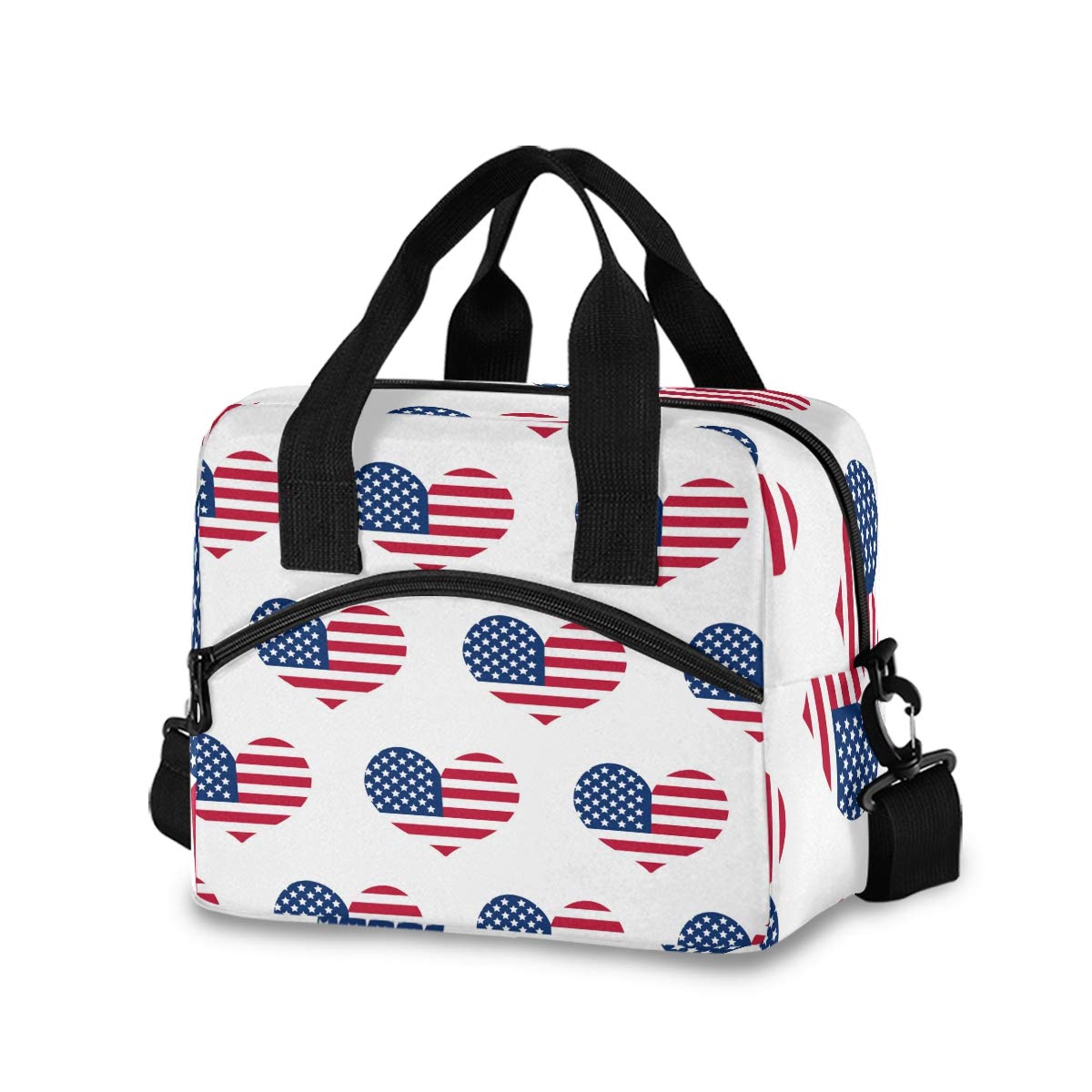 American Flag Insulated Lunch Bag for Women & Men - Reusable Cooler Tote with Detachable Shoulder Strap & Carry Handle - Perfect for Work, School, Picnics & 4th of July Celebrations
