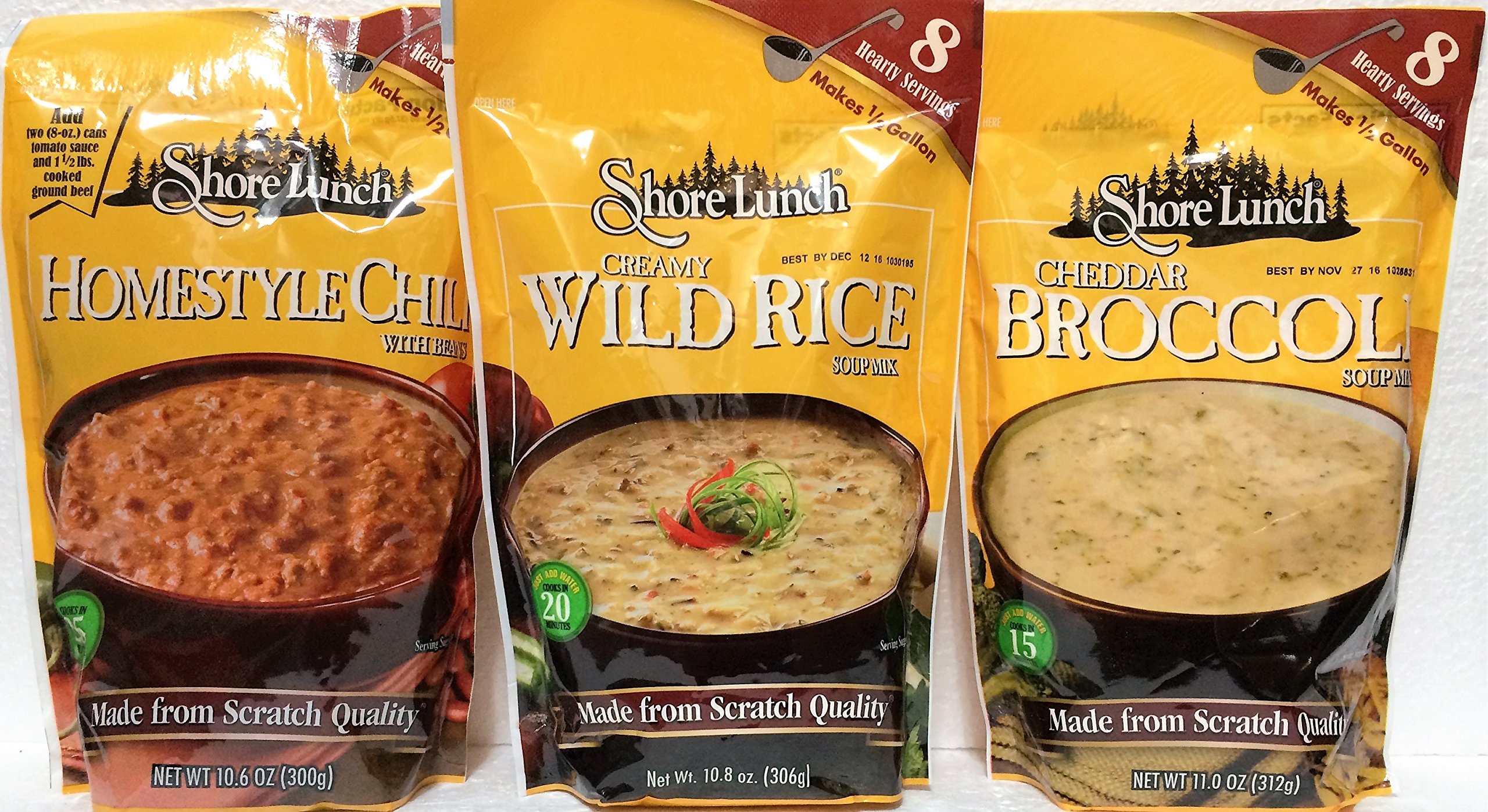 Shore Lunch Soup Mix 3 Pack Bundle - Wild Rice, Cheddar Broccoli, Homestyle Chili | Easy Camping Meals & Quick Home Cooking | Perfect for Outdoor Adventures & Emergency Food Supply