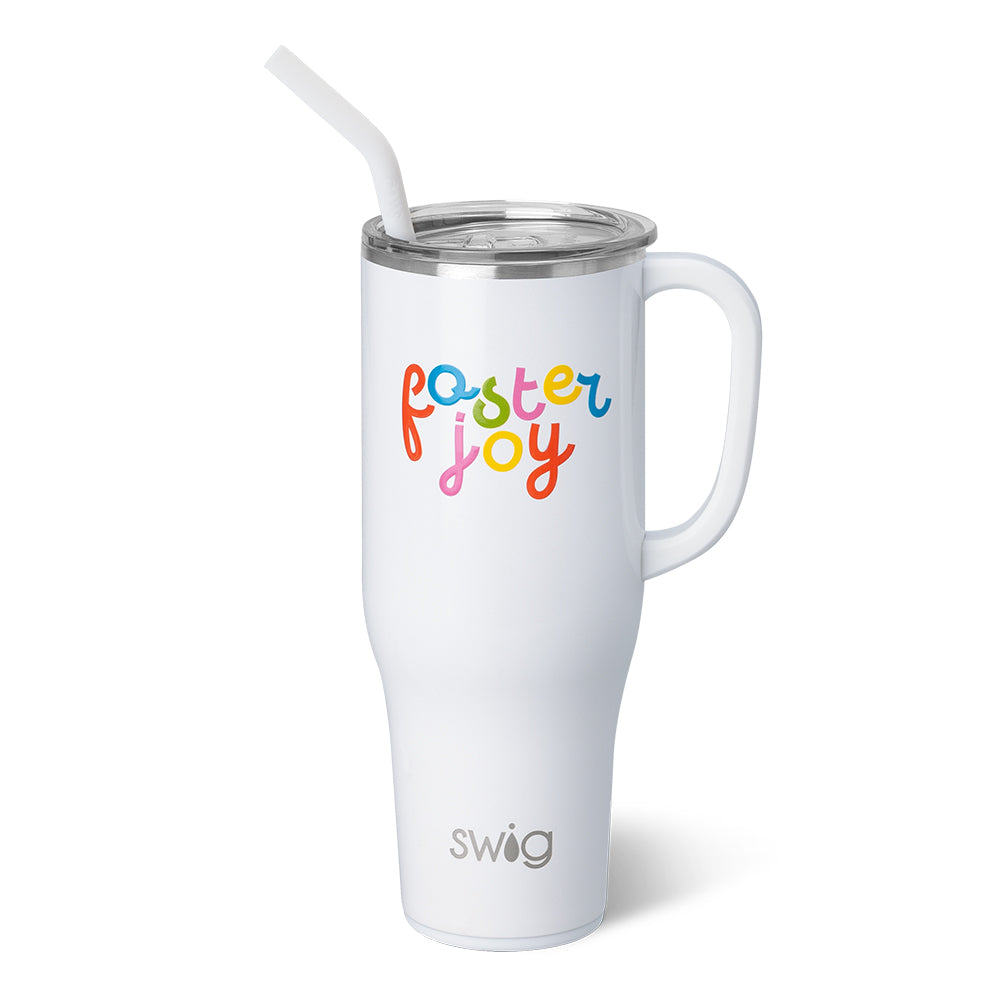 Worthdays Foster Joy Mega Mug 40oz - Large Insulated Tumbler with Lid & Straw - Perfect for Coffee, Tea & Cold Drinks at Home, Office or Travel