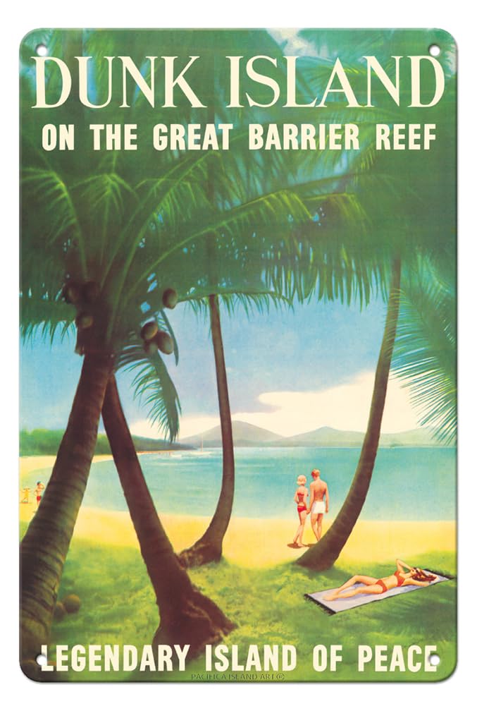 Dunk Island Queensland Australia - Vintage 1970s Travel Poster Metal Tin Sign 8x12 Inch - Retro Wall Decor for Home, Bar, Cafe & Office