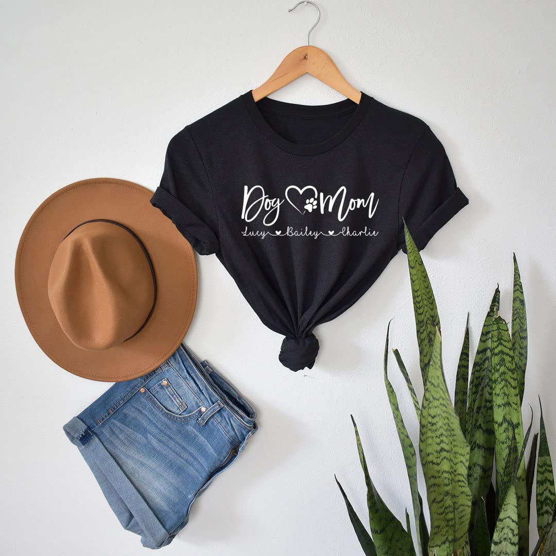 Custom Dog Mom T-Shirt with Name - Funny Dog Lover Shirt for Women - Cute Pet Owner Gift for Birthdays & Mother's Day - Perfect for Dog Walks & Vet Visits