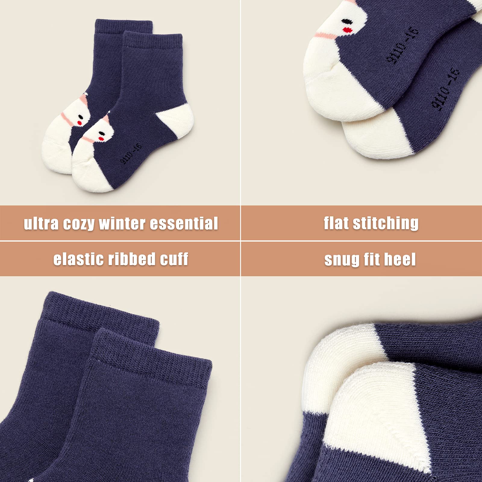 Boys Winter Socks 6 Pack - Kids Warm Crew Socks with Thermal Terry Lining for Cold Weather - Cozy School, Outdoor & Snow Day Essentials