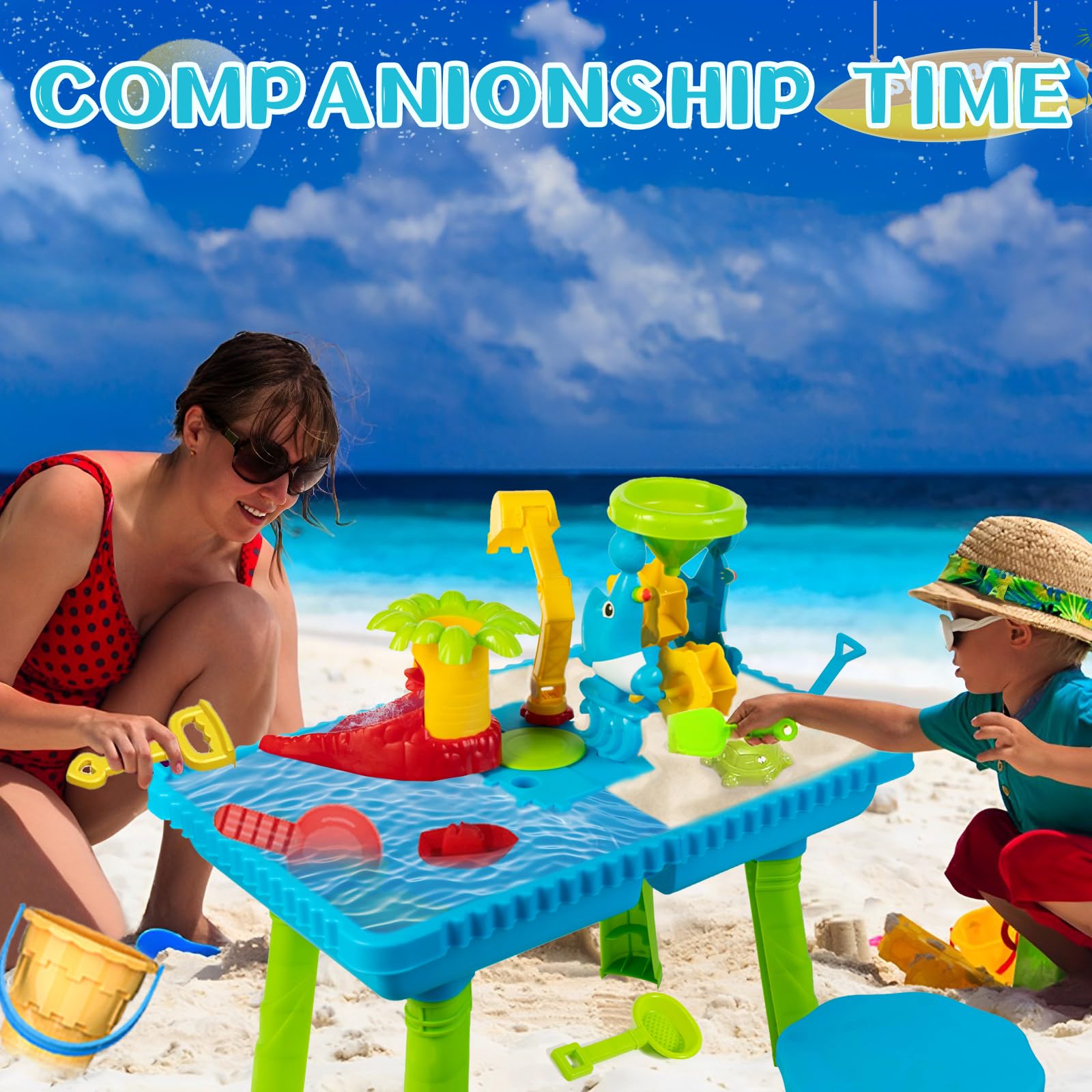 Best Water Table for Toddlers - Outdoor Beach Toys Set with Animal Molds, Chairs & Puzzle Hands-on Games - Perfect Summer Gift for Boys & Girls Ages 3-6 - Backyard, Pool & Beach Water Play Activities