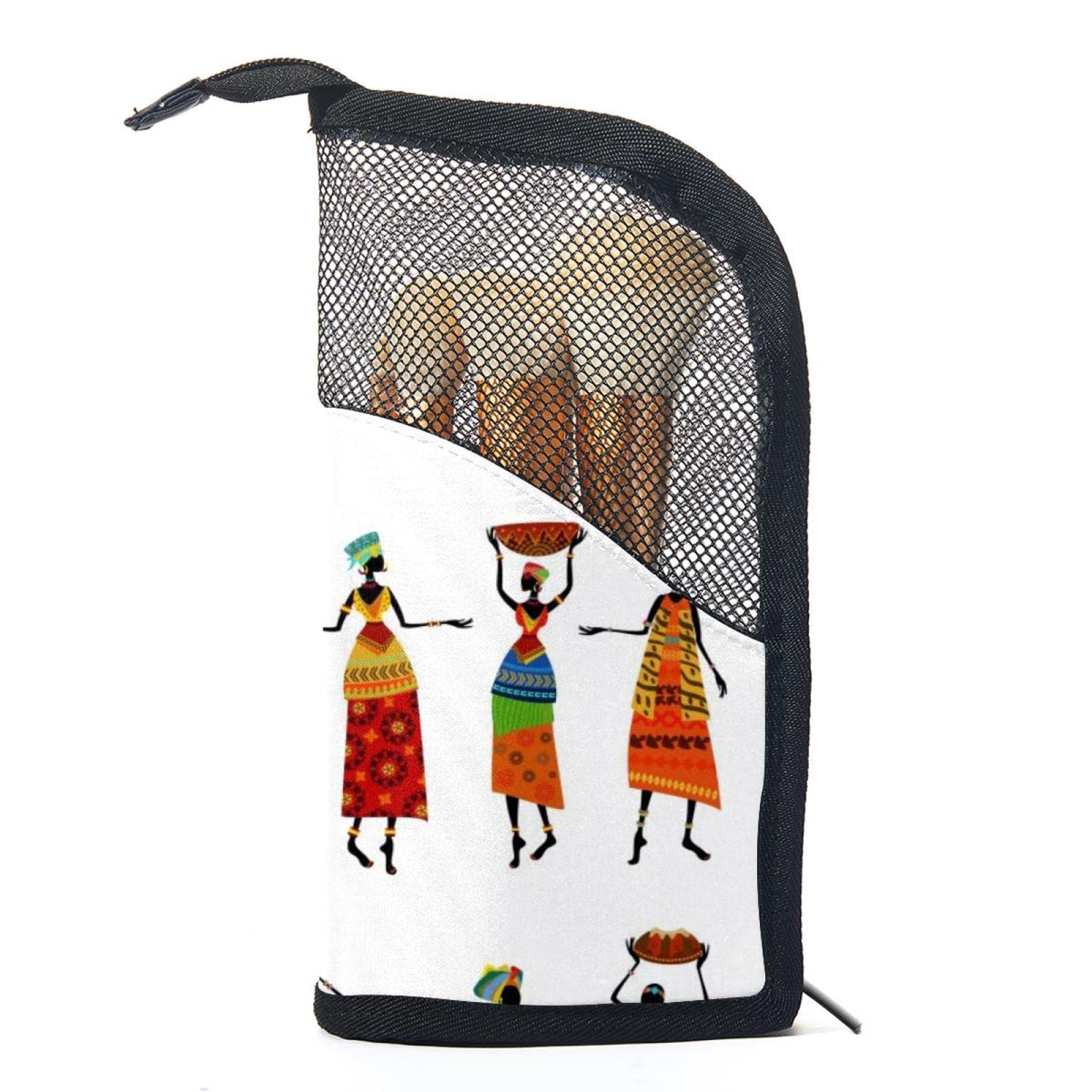 African Print Makeup Brush Organizer Bag with 12 Slots - Portable Cosmetic Brush Holder Case for Travel & Home Storage - Traditional Ethnic Women's Makeup Accessories Set for Professional Artists & Beginners