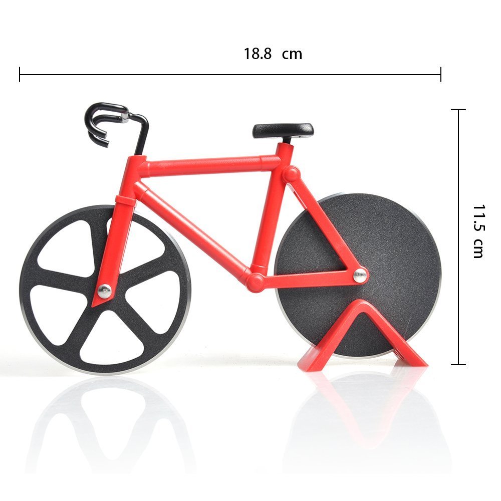 Stainless Steel Pizza Cutter with Dual Wheels & Display Stand - Professional Kitchen Tool for Perfect Pizza Slicing - Ideal for Home Baking, Restaurants, and Pizza Parties (Red)