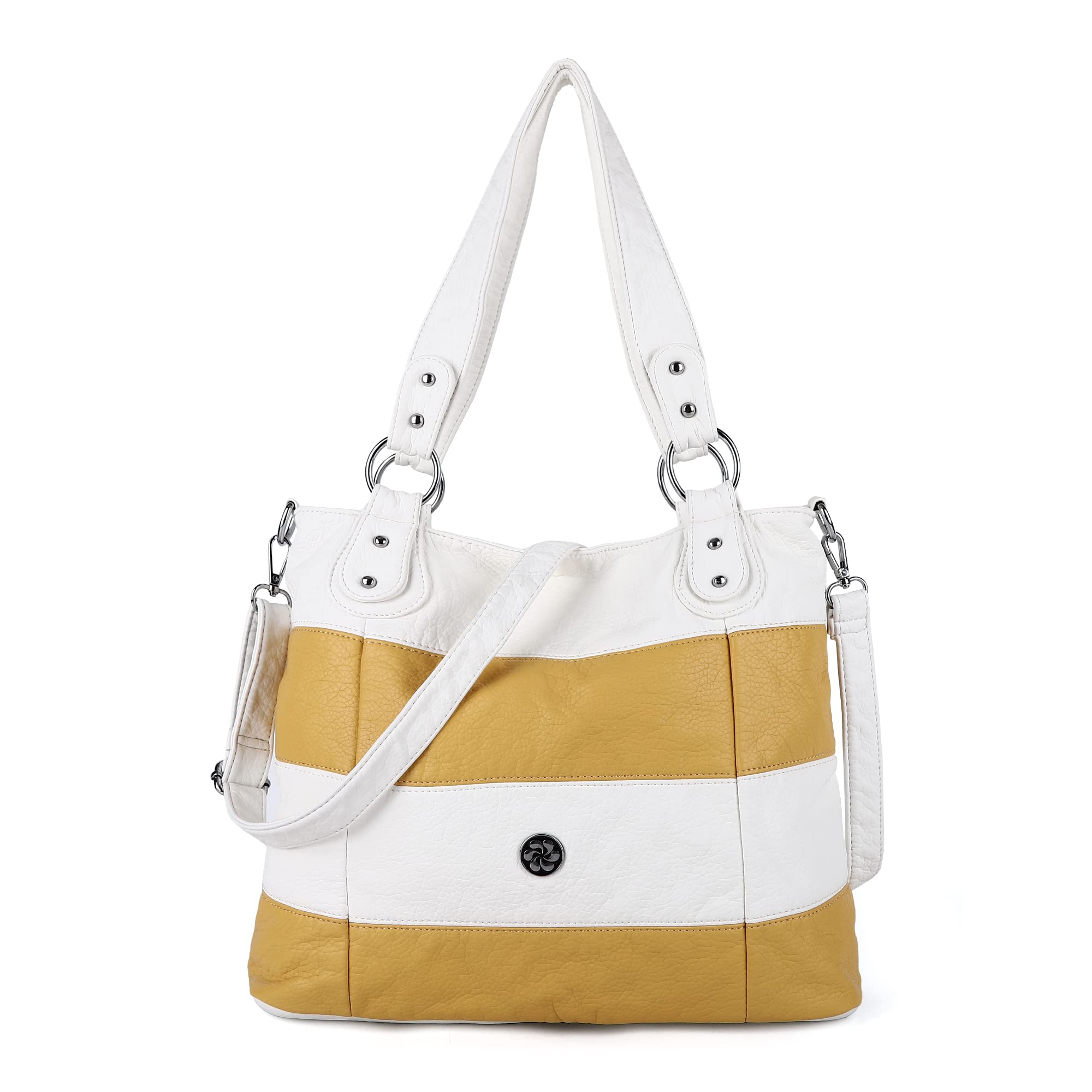 Angel Kiss Hobo Shoulder Bag for Women - Large Soft Washed PU Leather Crossbody Purse with Stripe Design | Perfect for Work, Travel & Everyday Use