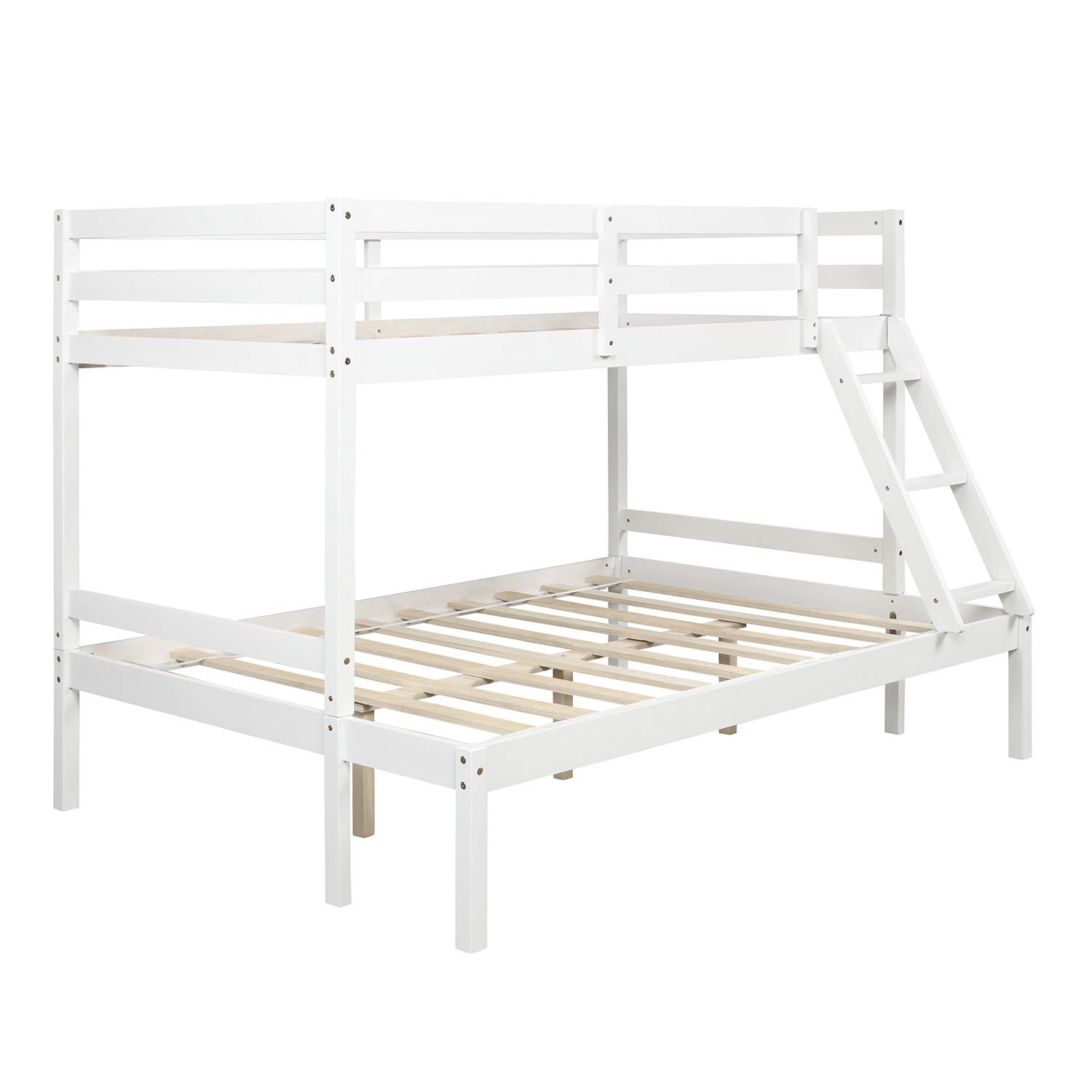Solid Wood Twin Over Full Bunk Bed with Guardrail & Ladder - Convertible to Twin Loft Bed or Full Size Bed - Wood Slat Support - No Box Spring Needed (White) - Perfect for Kids' Rooms, Guest Rooms & Space-Saving Bedroom Solutions