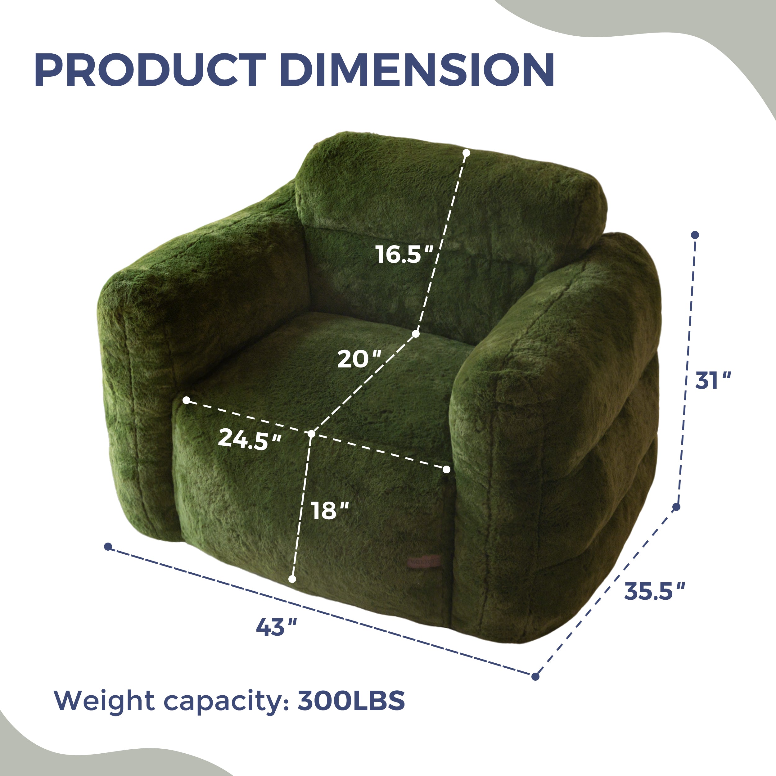 MAXYOYO Giant Bean Bag Chair for Adults - Ultra Soft Fluffy Oversized Floor Sofa for Living Room & Bedroom - Cozy Reading Chair with Filler (Green) - Perfect for Relaxing, Gaming & Movie Nights